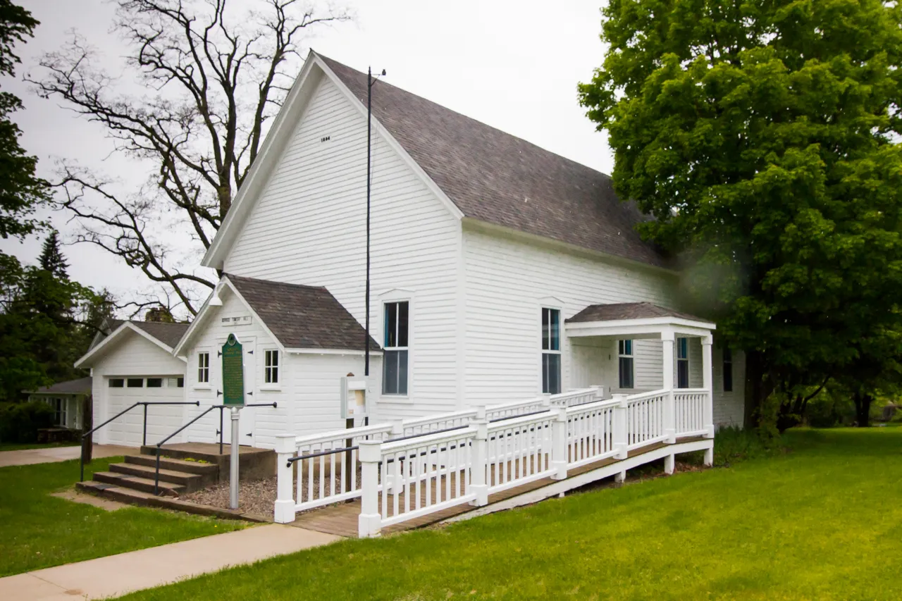 White Norwood Township Hall in Norwood, Michigan.