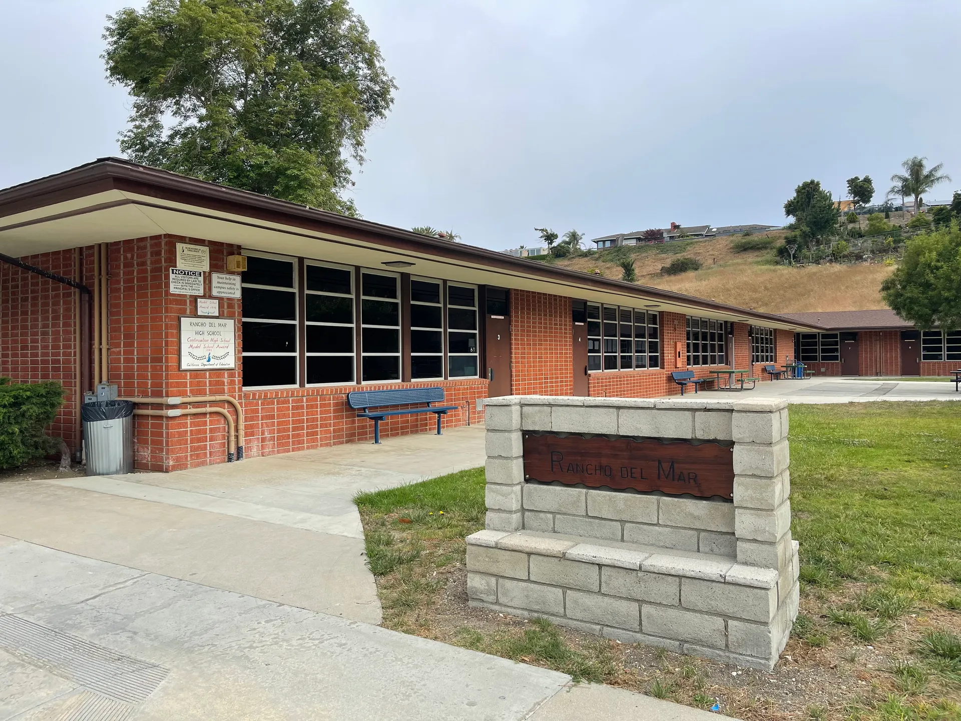 Rancho Del Mar High School exterior in Rolling Hills, California, in June 2022.