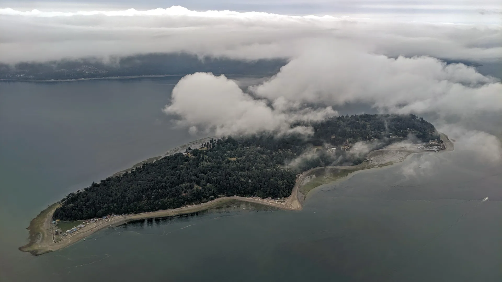 Aerial view of Hat Island in Puget Sound, Washington.