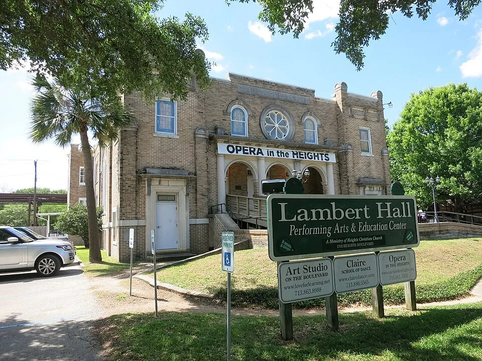 Lambert Hall and its sign on Heights Boulevard in Houston Heights, photographed in 2017.