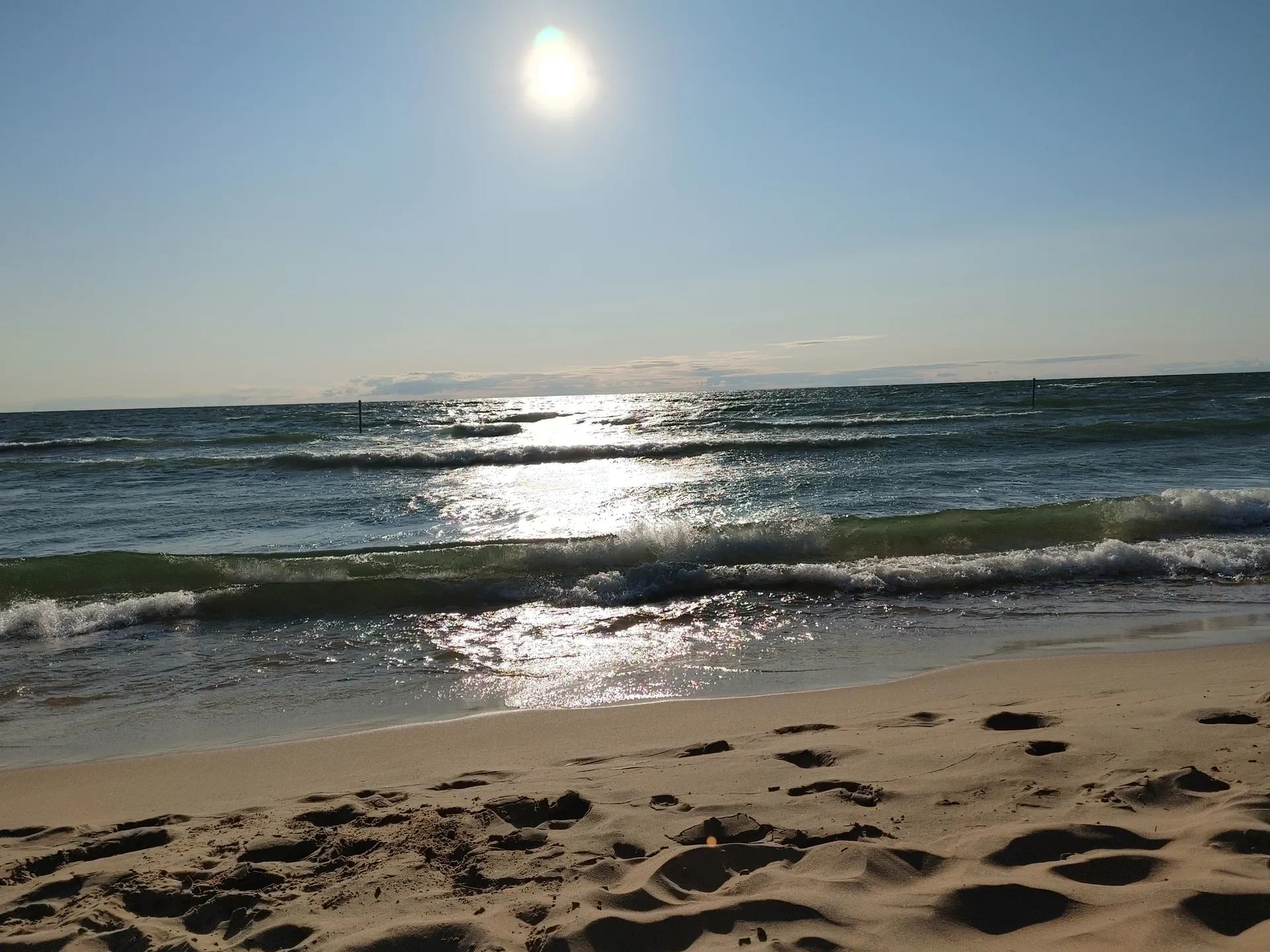 Lake Michigan beach at sunset in Lake Michigan Beach, Michigan.