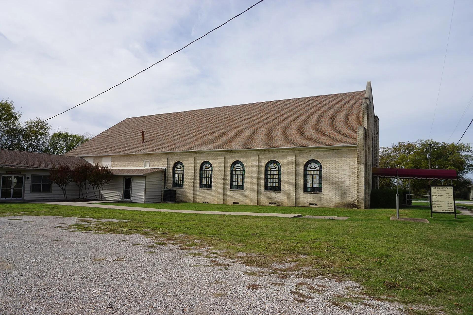 First Baptist Church of Bailey brick building in Bailey, Texas.