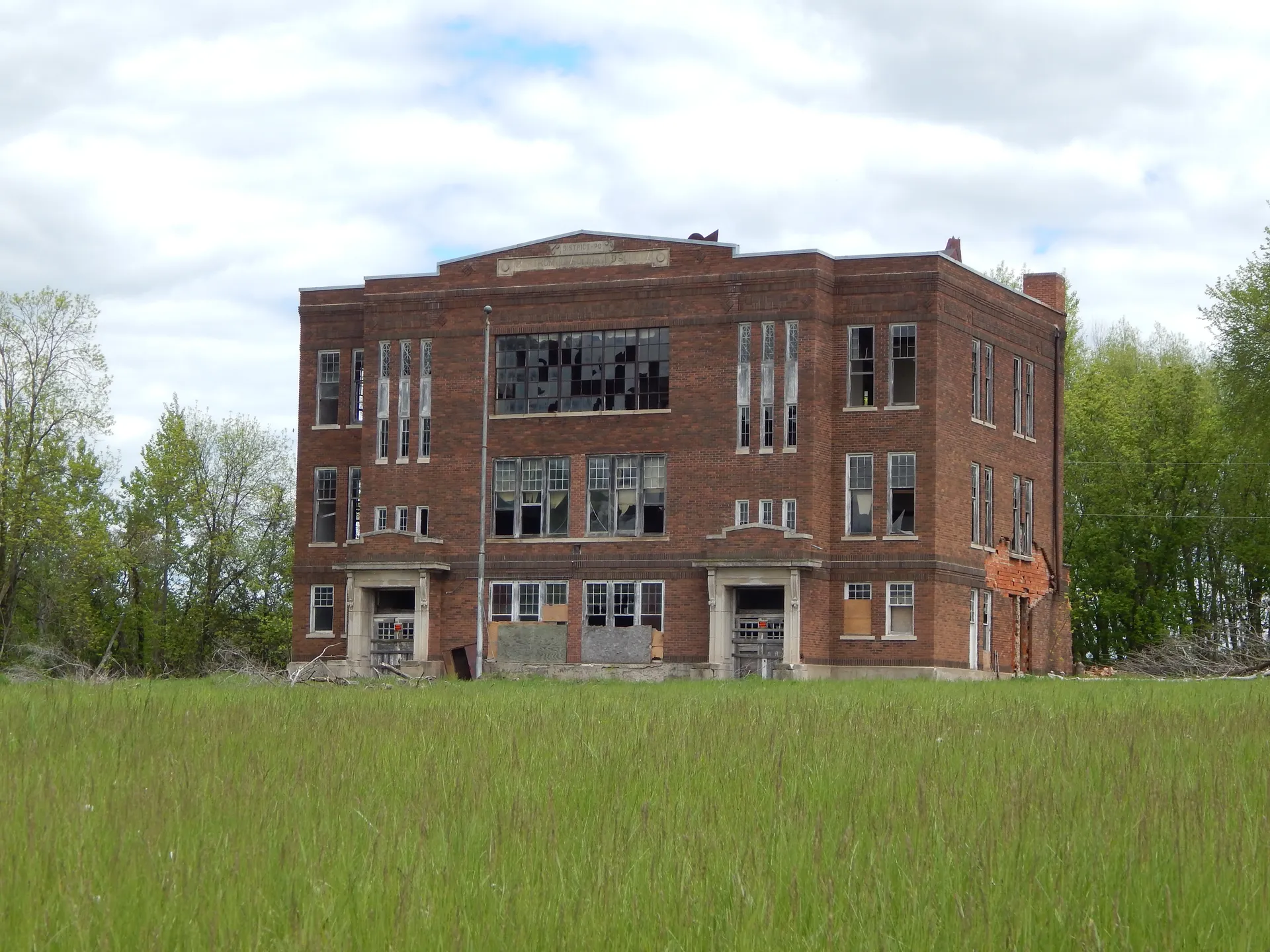 Historic Burtrum School building in Burtrum, Minnesota.