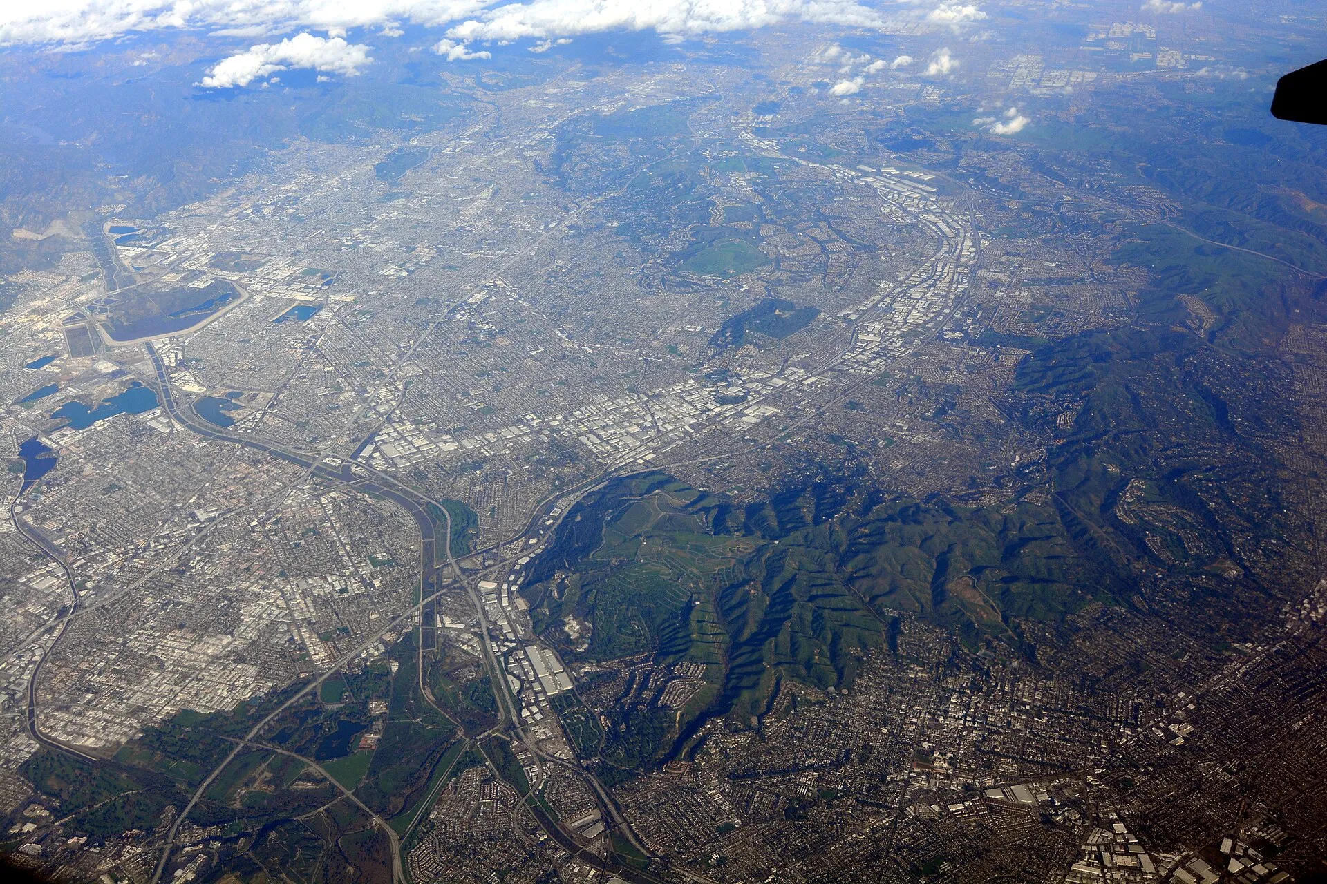 Aerial view of the South San Jose Hills and neighborhoods looking toward City of Industry, California.
