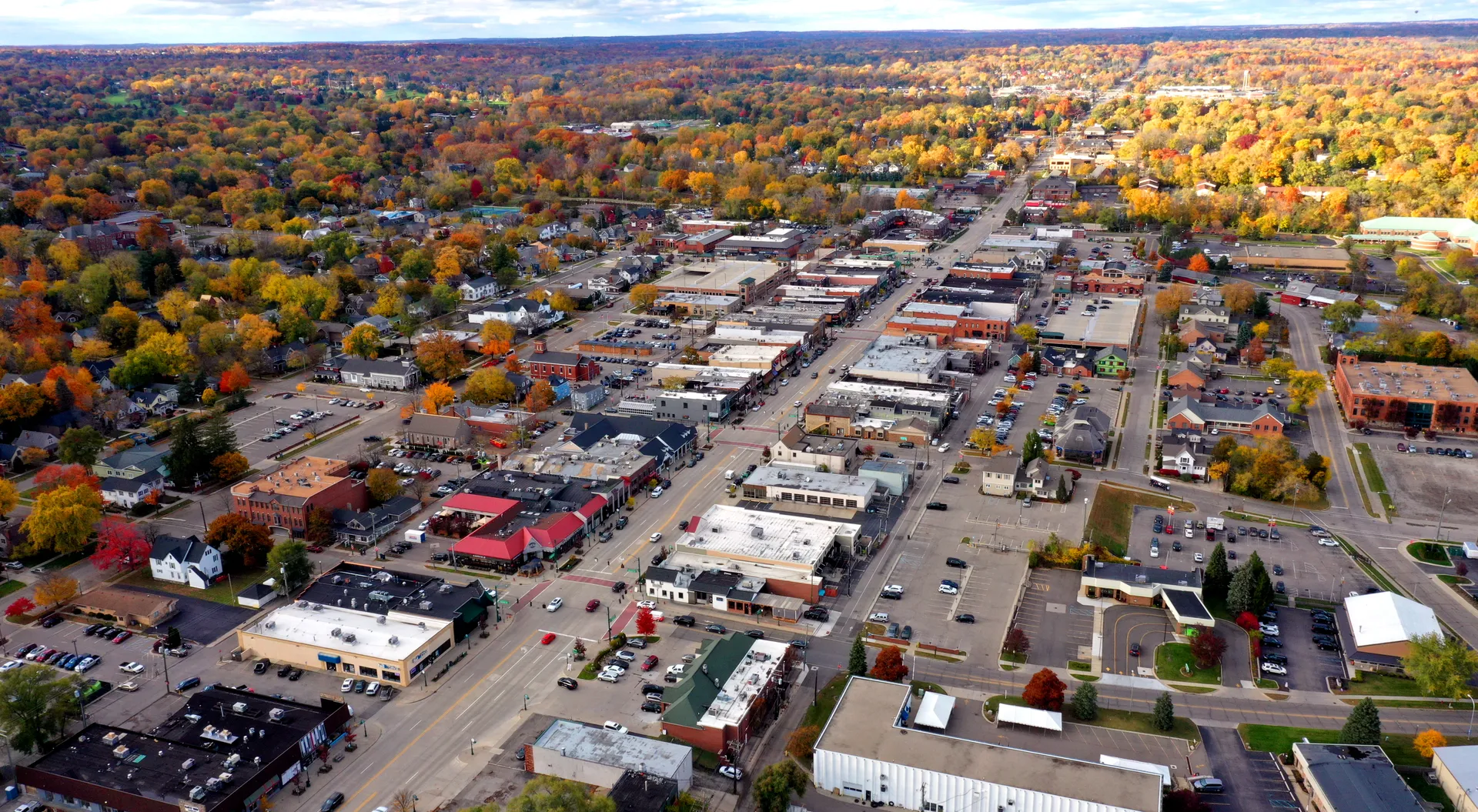 Aerial view of downtown Rochester, Michigan.