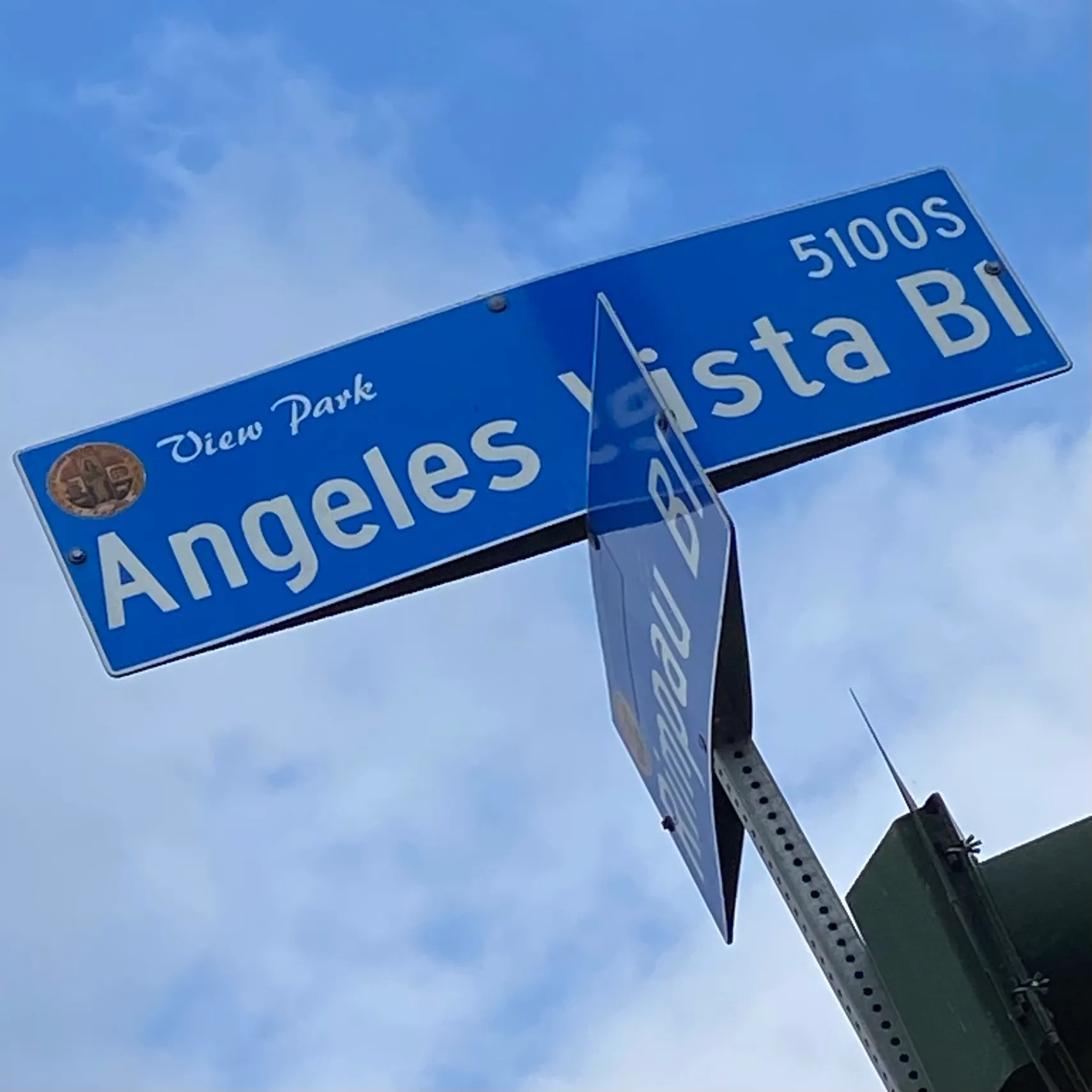 Angeles Vista Boulevard street sign in the View Park-Windsor Hills neighborhood of Los Angeles.