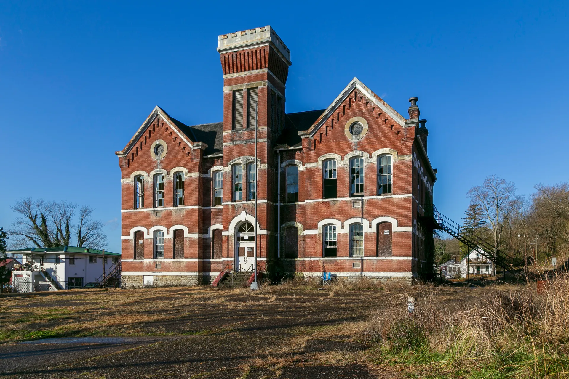 Historic Higginsport School building in Higginsport, Ohio.