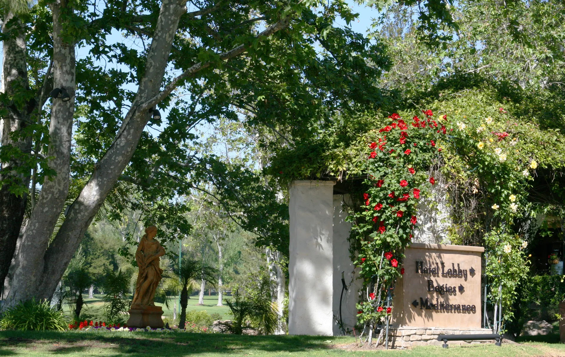 The landscaped entrance to Westlake Village Inn in Westlake Village.