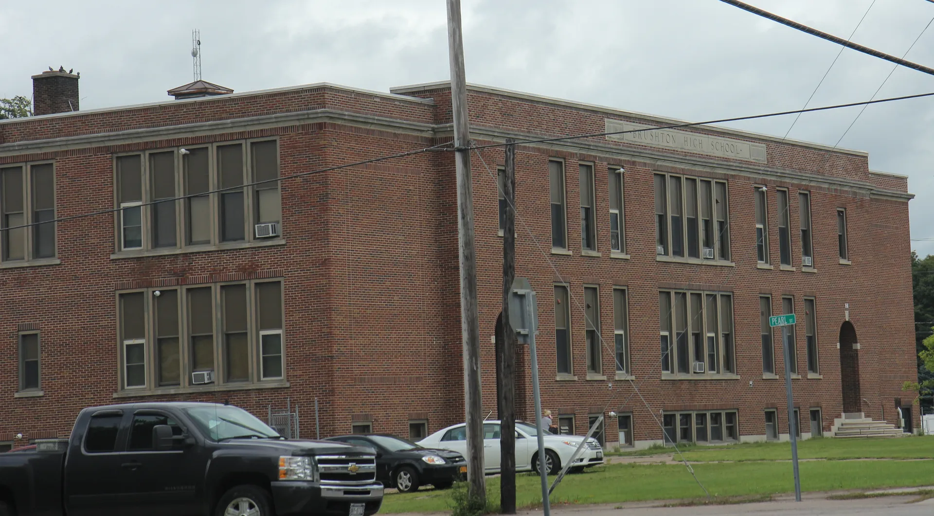 Brick Brushton high school building in Brushton, New York.