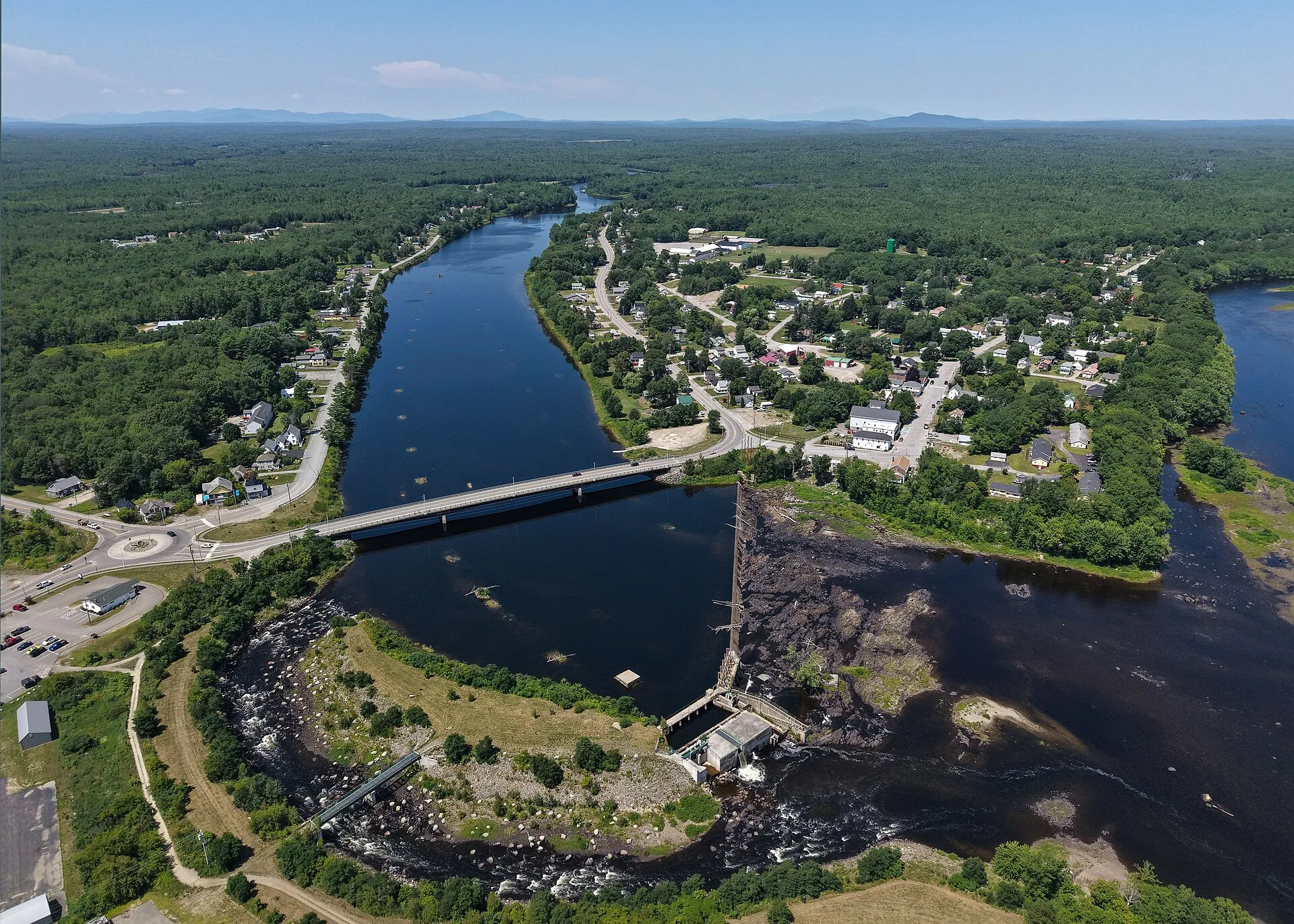 Aerial view of Howland and the Penobscot River, Maine.