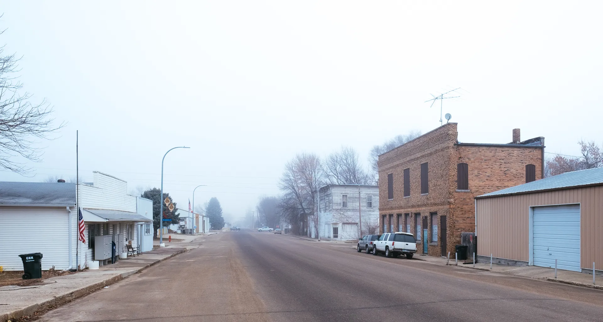 Main street with brick buildings in Smithland, Iowa.