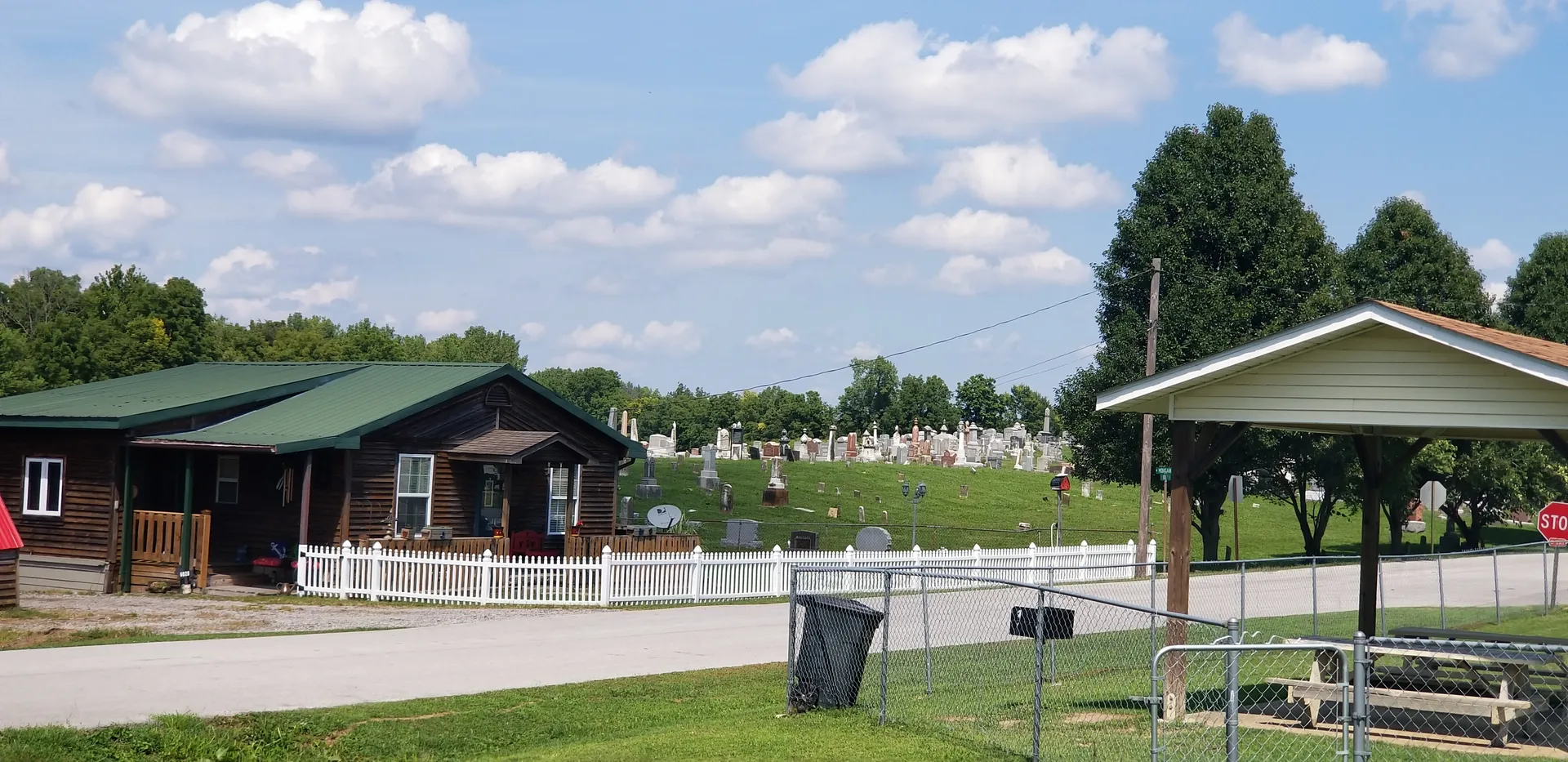 Cemetery grounds and pavilion in Stilesville, Indiana.