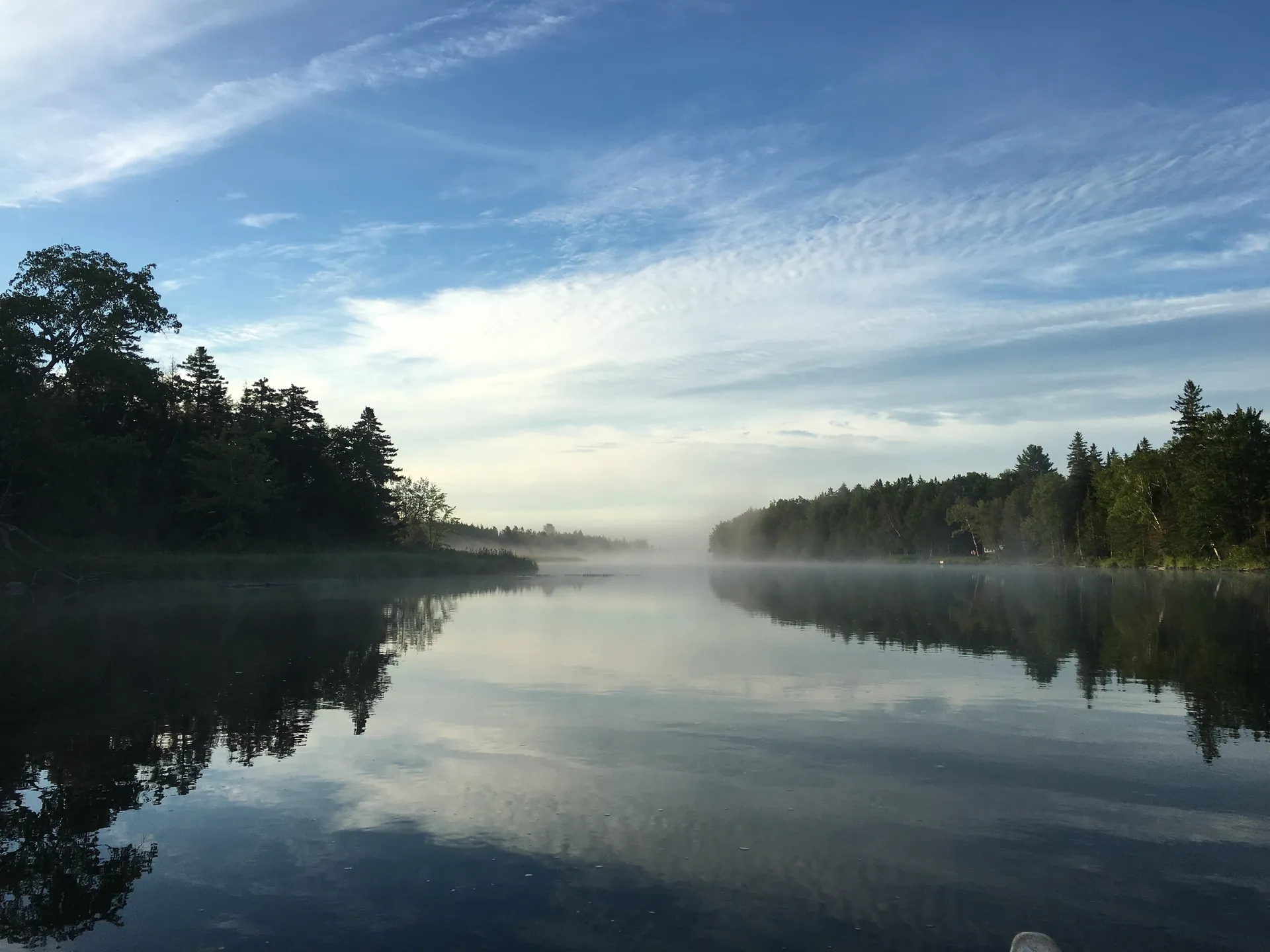 Morning mist on the St. Croix River near Vanceboro, Maine.