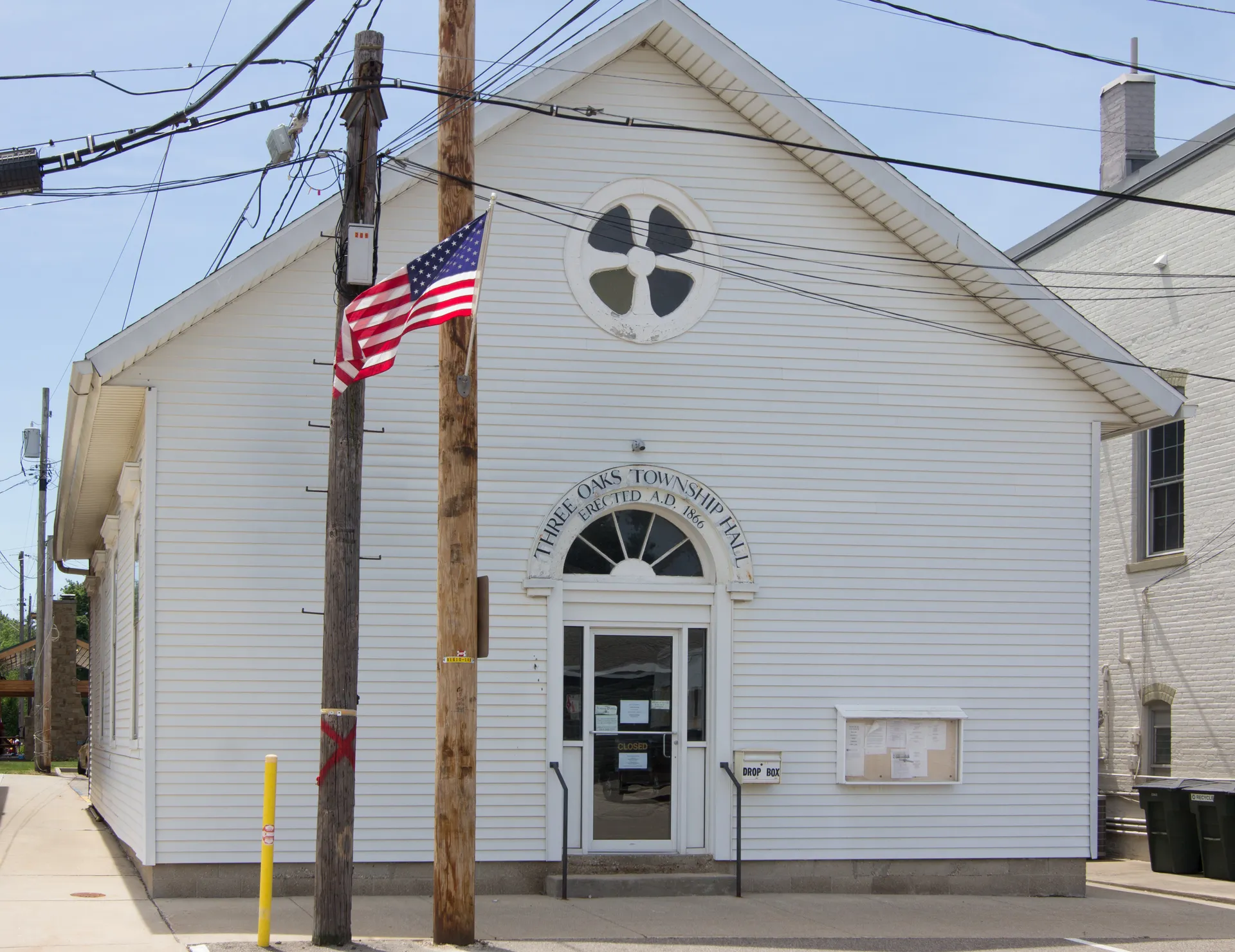 Historic Three Oaks Township Hall in Three Oaks, Michigan.