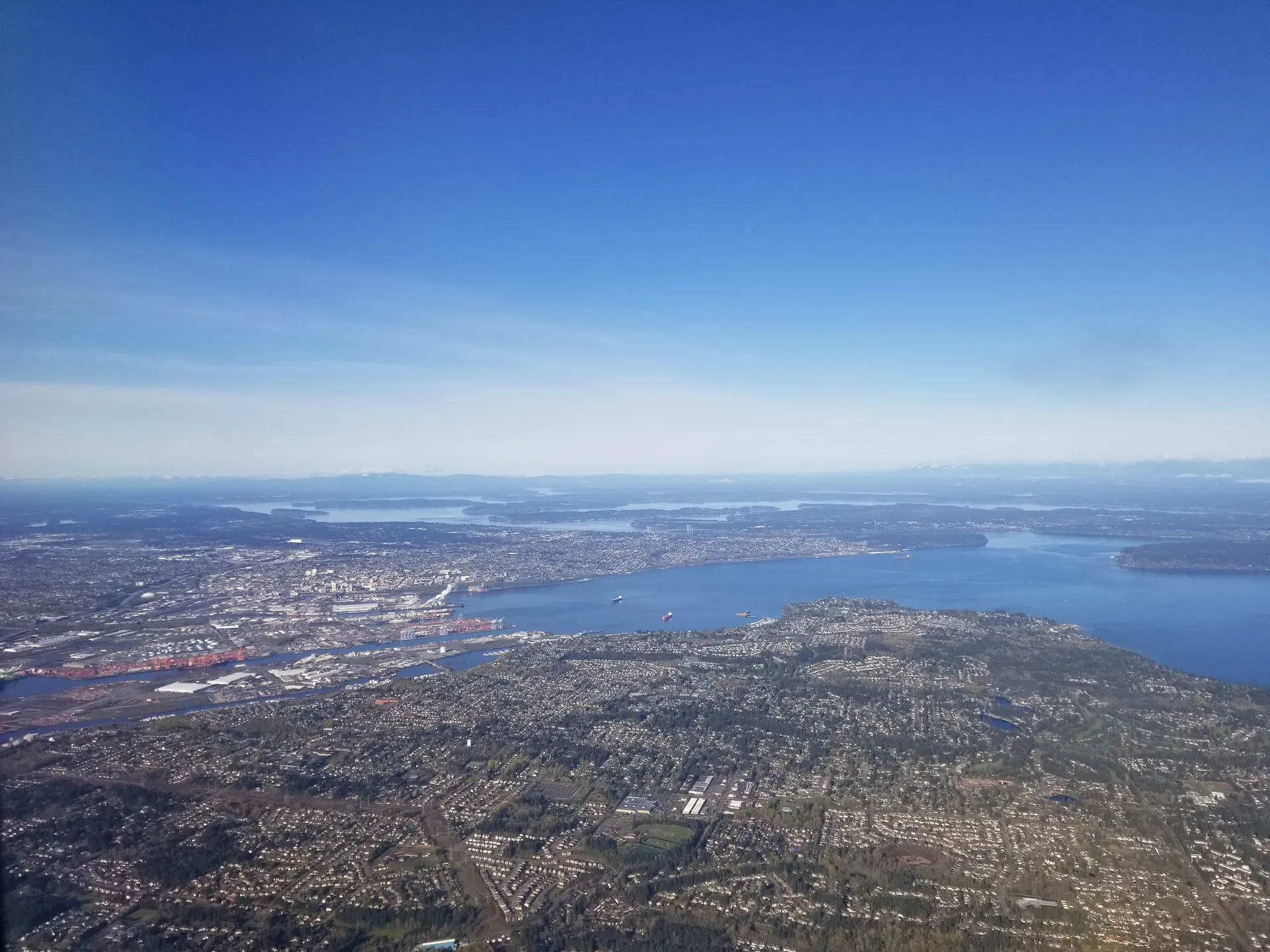 Aerial view of Commencement Bay near Ketron Island, Washington.