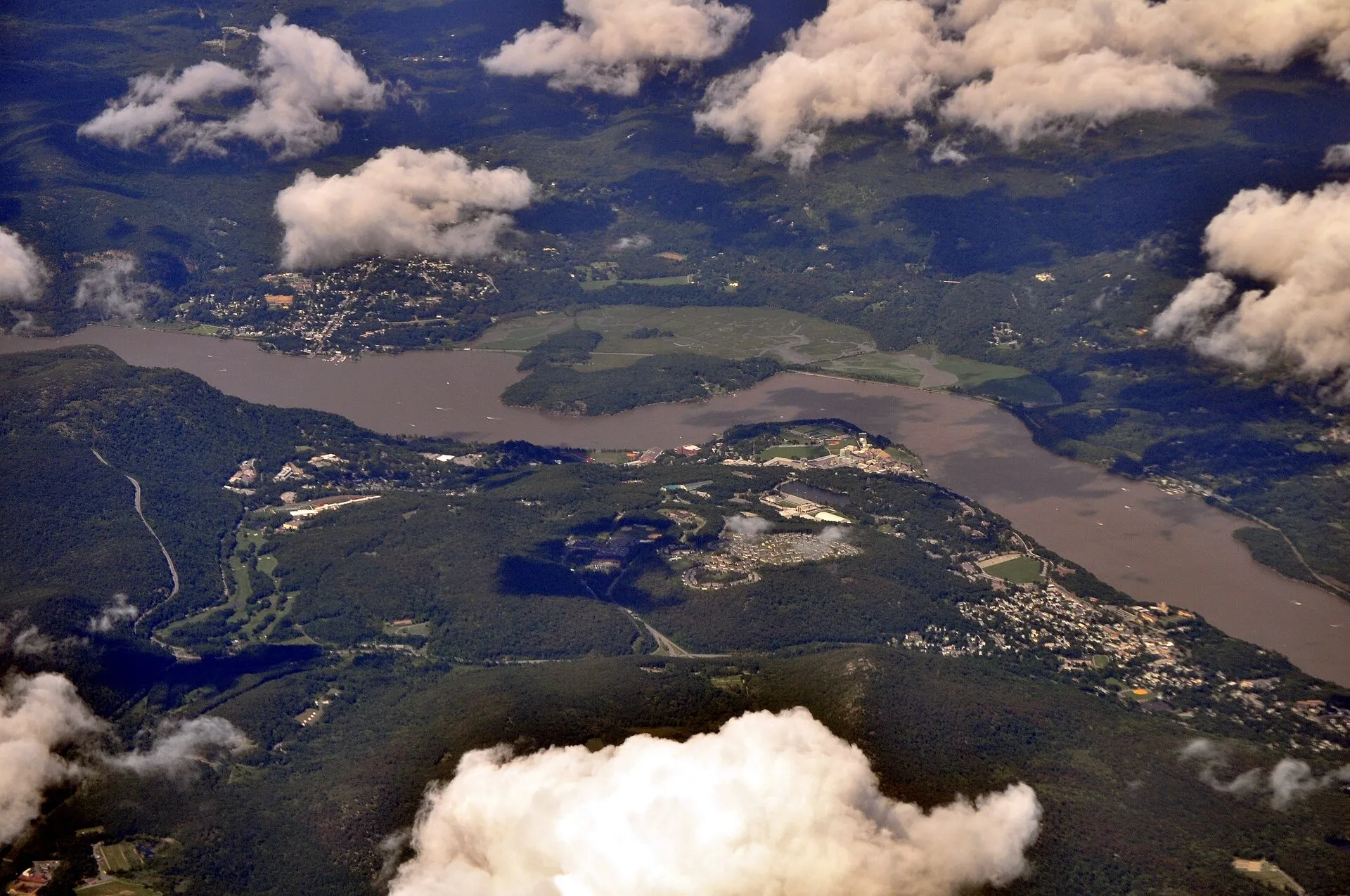 Aerial view of West Point and Hudson River 02 - white balanced (9614194870). West Point, NY.