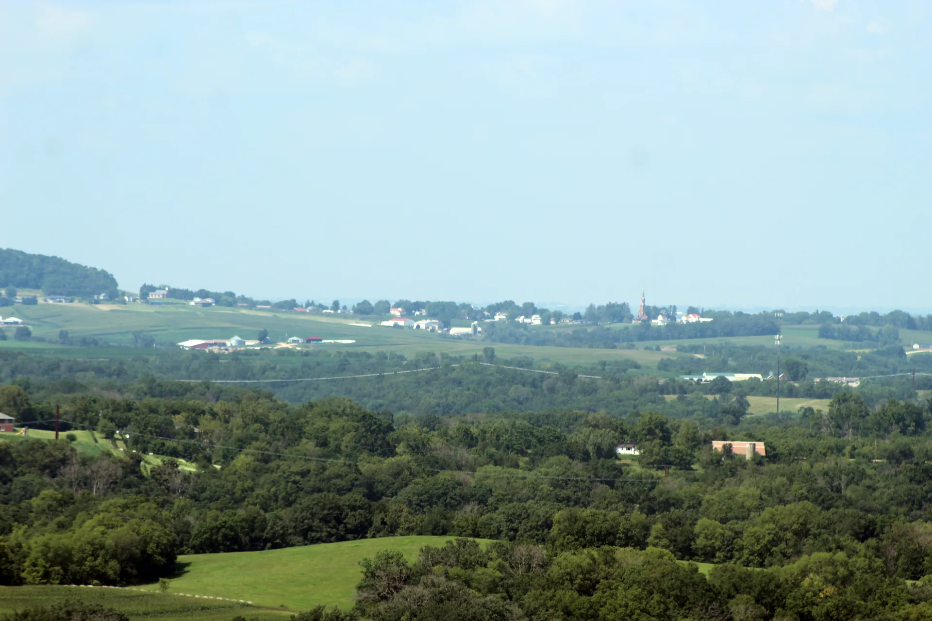 Hillside view of the town of Sherrill, Iowa.