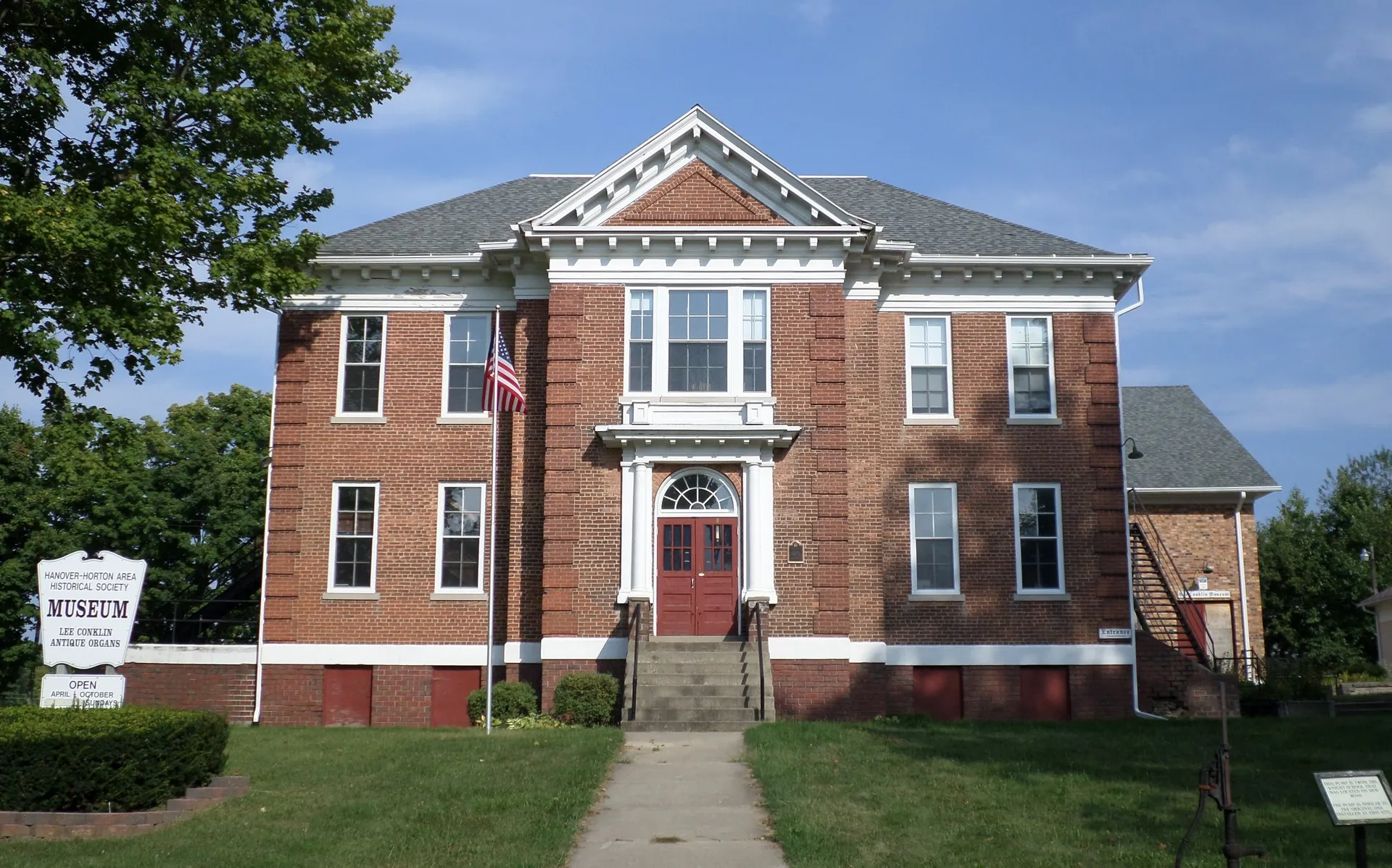 Historic Hanover High School building in Hanover, Michigan.