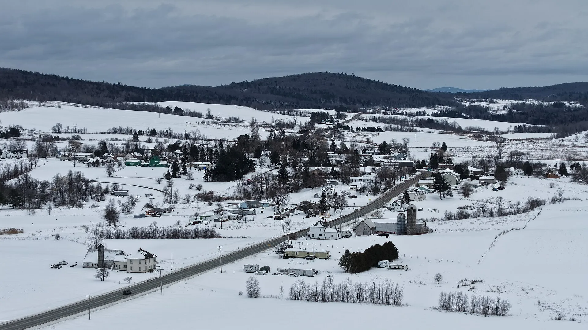 Snowy hills around Newport Center, Vermont.