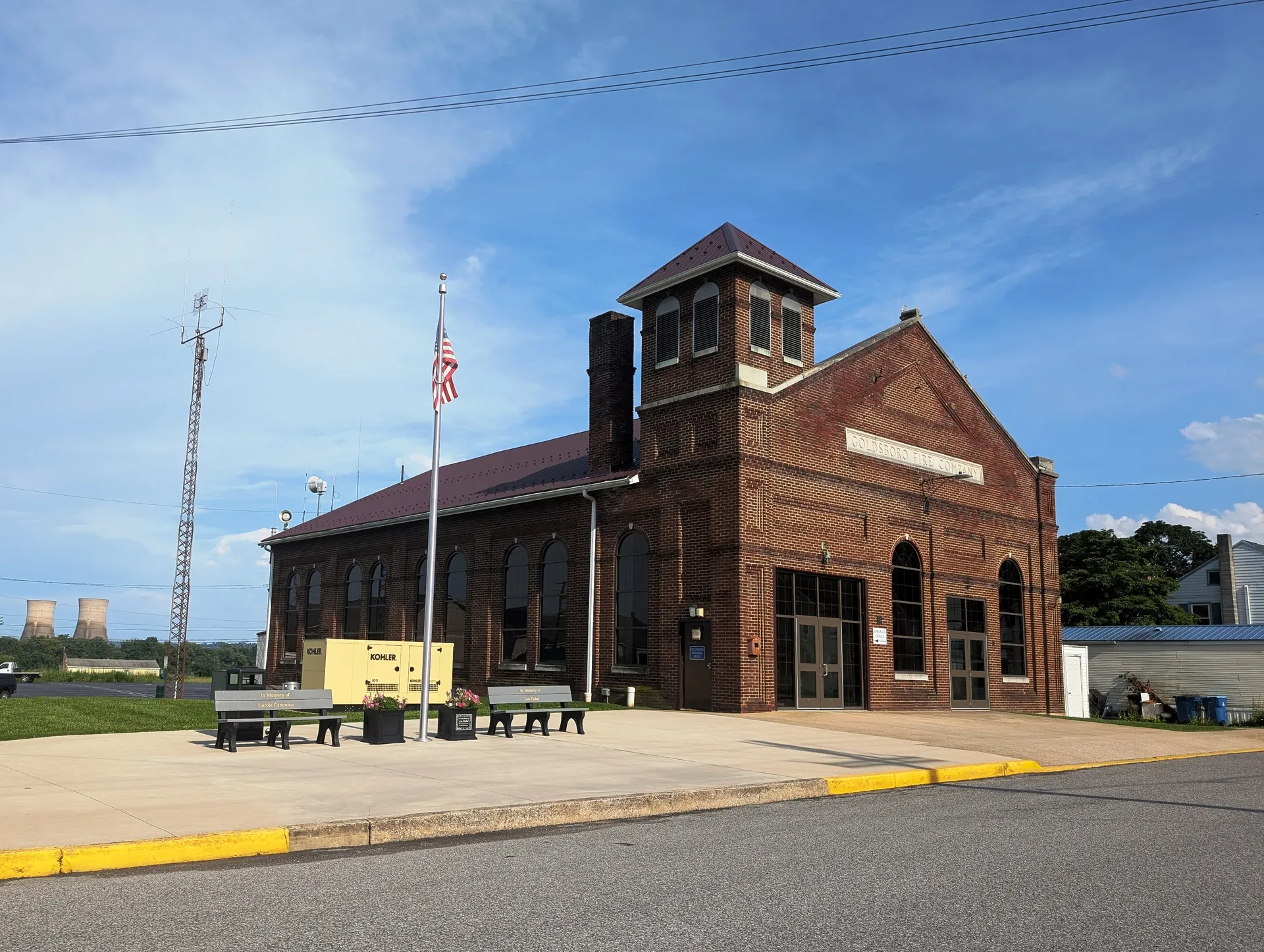 Goldsboro's borough offices occupy a former firehouse, a brick building with a square tower at North York Street and Zeigler Avenue.