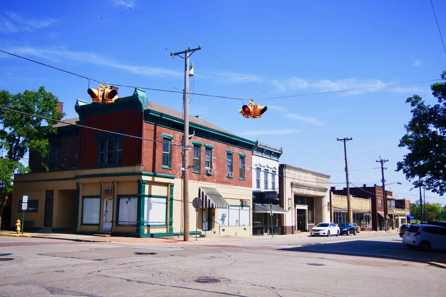 Mill Street storefronts in Lockland, Ohio.