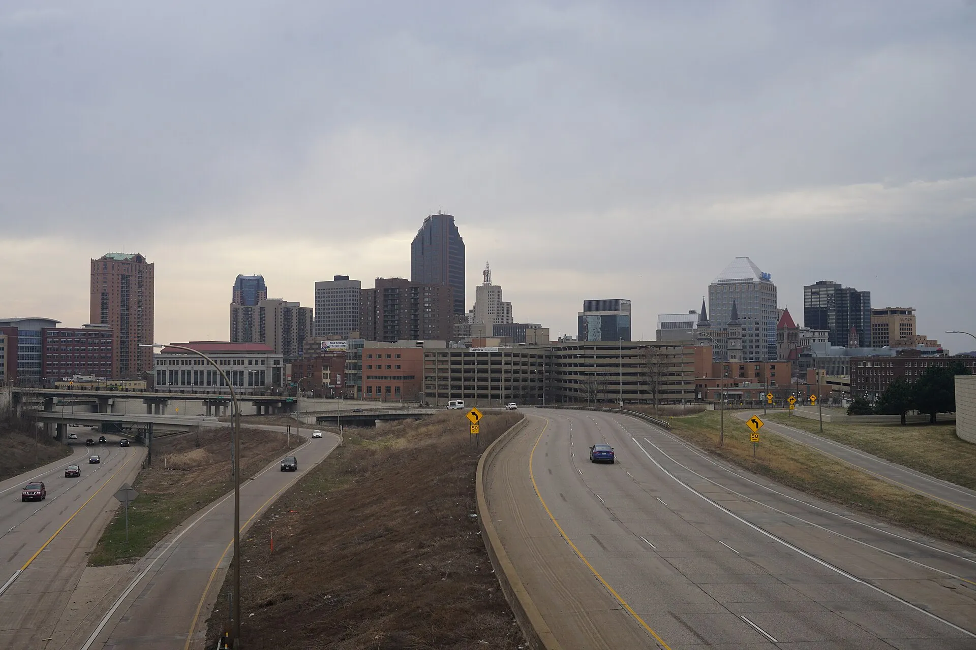 Saint Paul skyline seen from the highway, Minnesota.