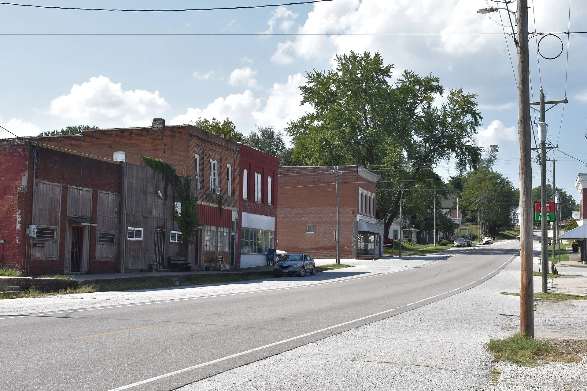 Main street buildings in Mokane, Missouri.