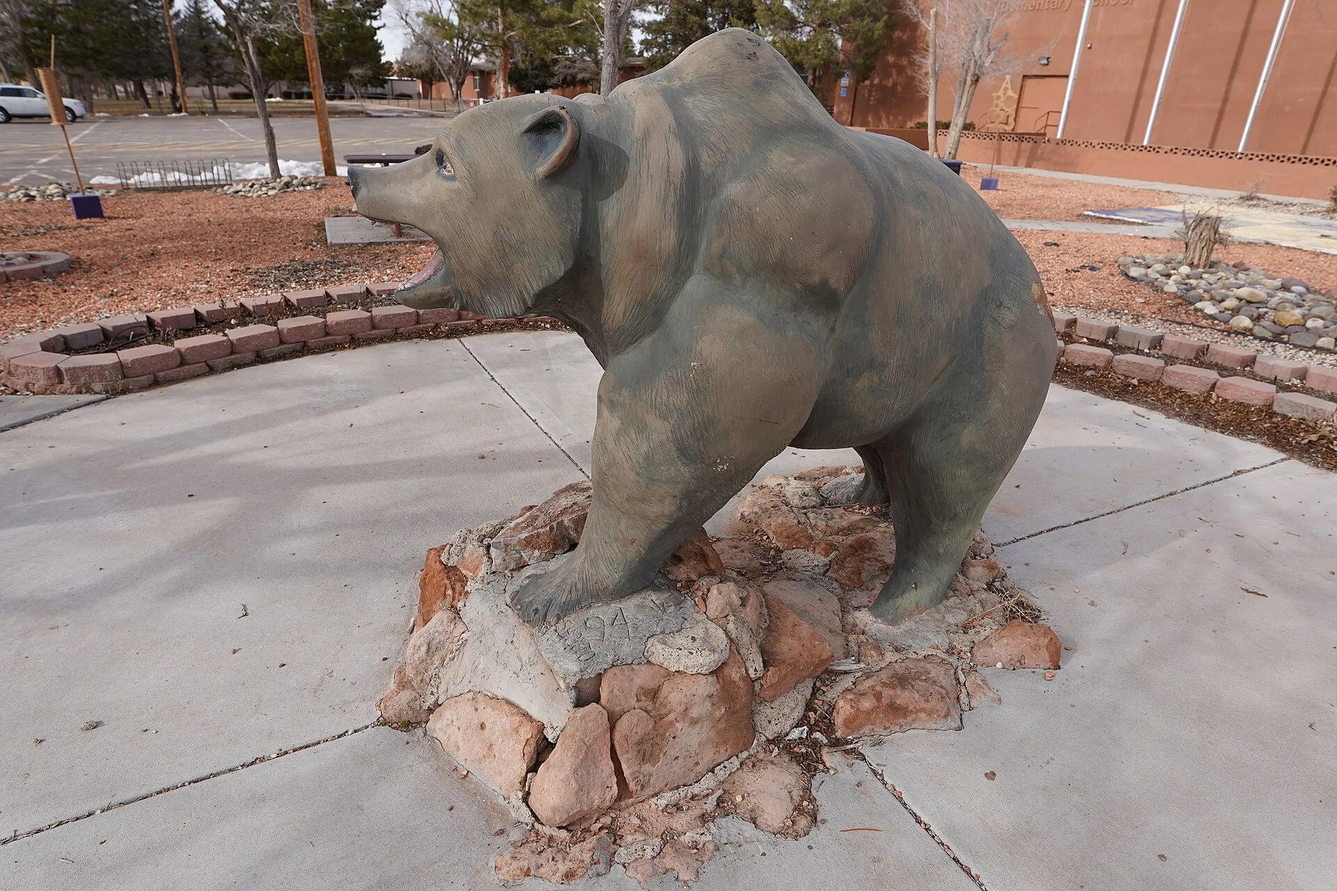 A statue of a bear located at Shonto Preparatory Elementary School in Shonto, Arizona.