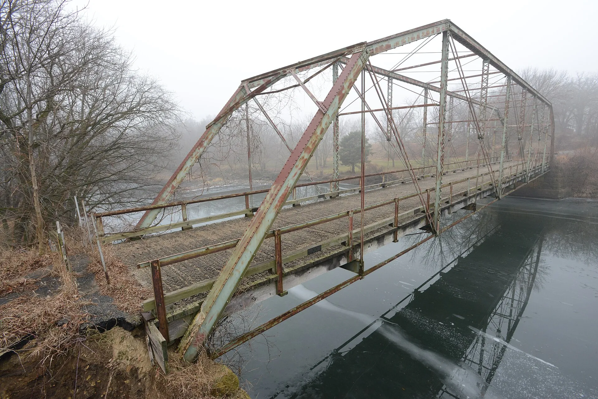 Historic Otranto steel truss bridge over the river in Otranto, Iowa.