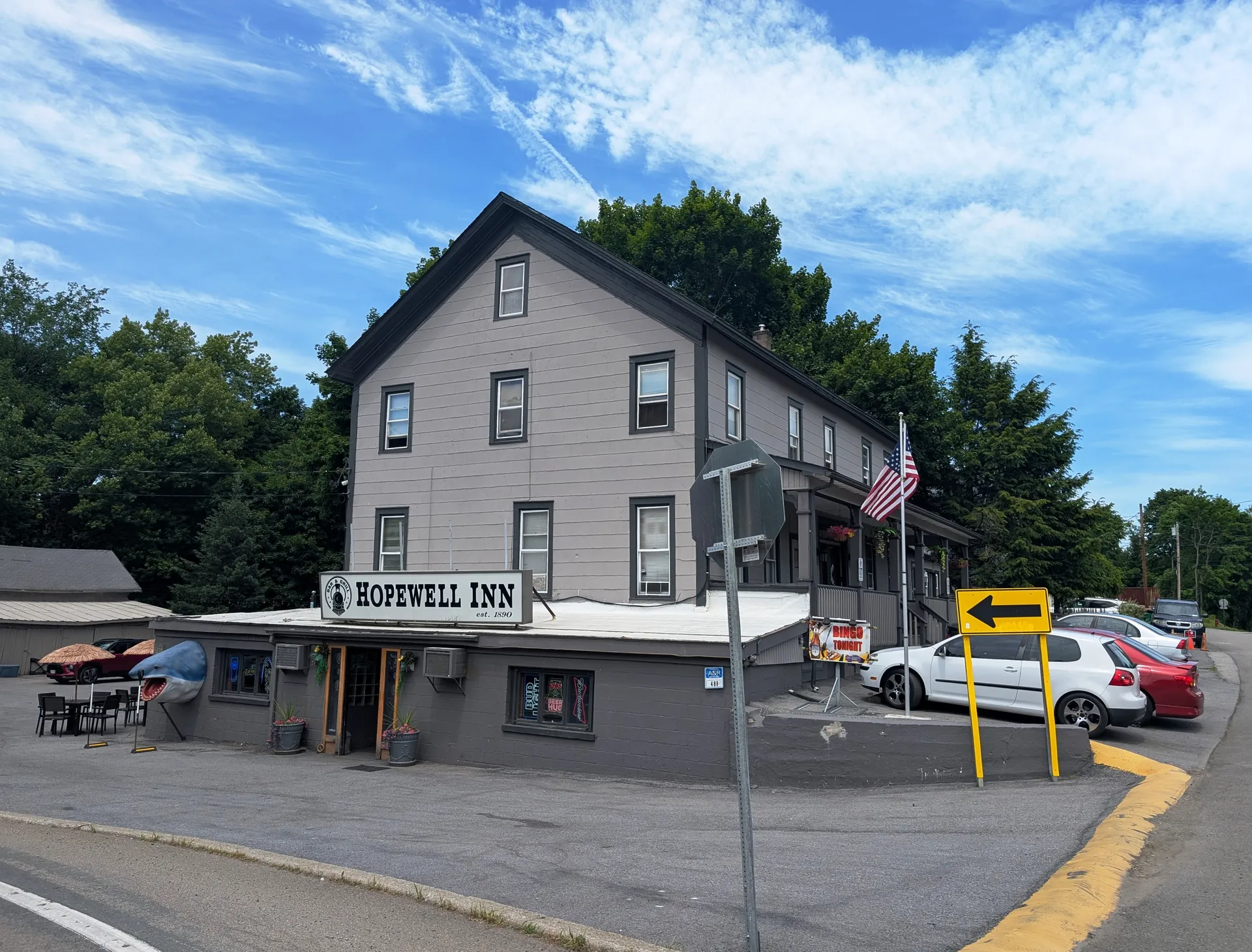 Historic Hopewell Inn building at a corner in Hopewell Junction, New York.