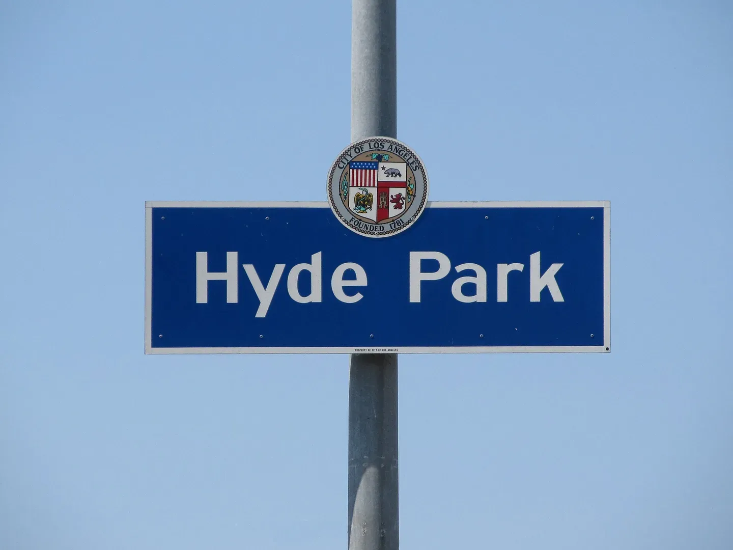 Hyde Park signage located at Crenshaw Blvd. and 79th Street