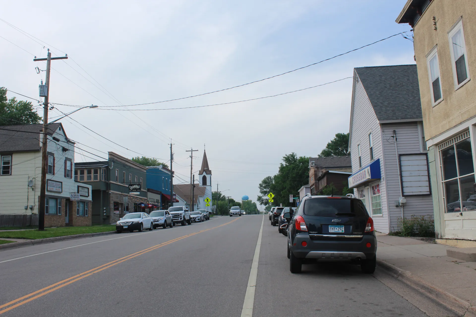 Old downtown commercial street in St. Bonifacius, Minnesota.