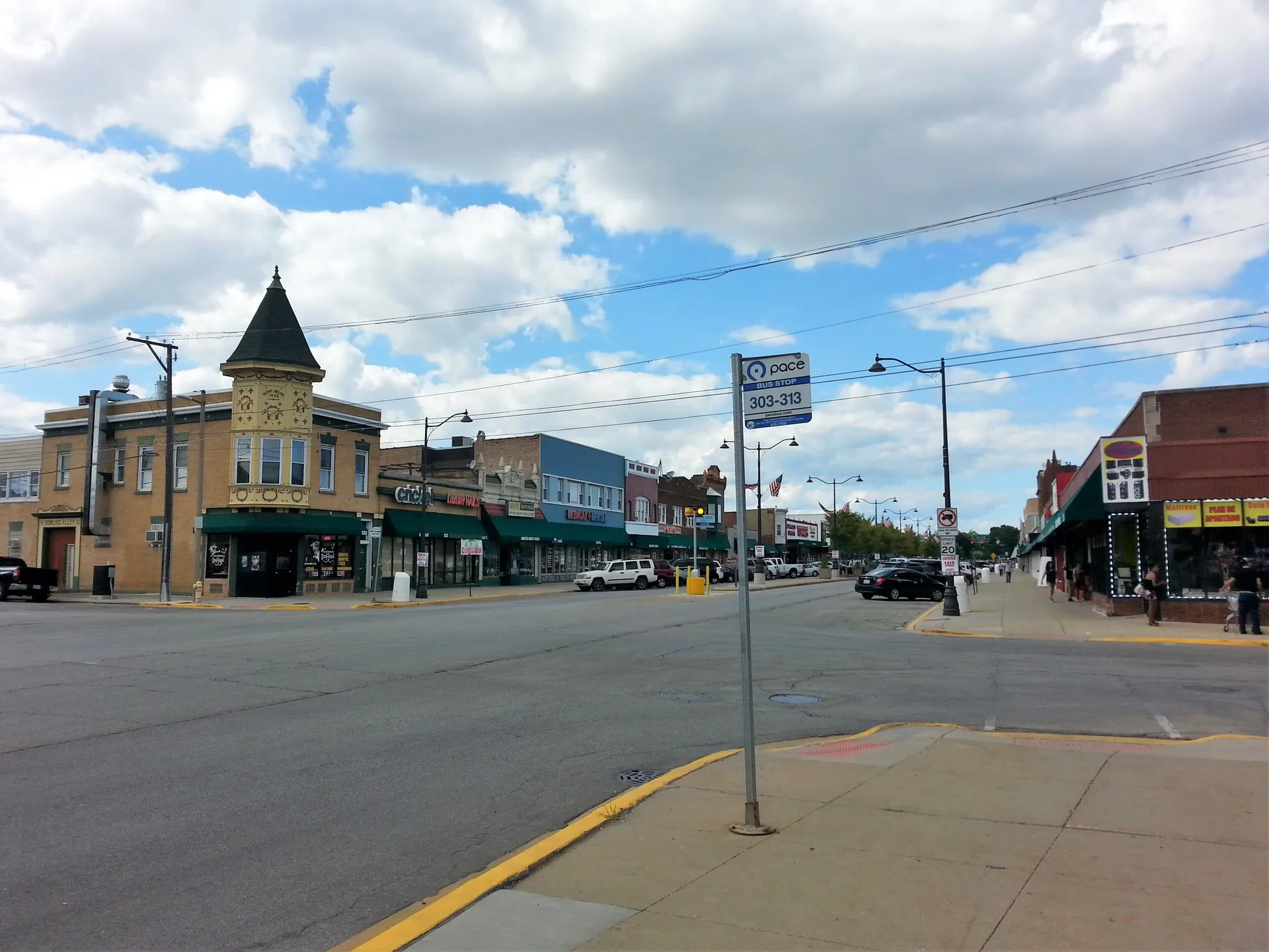 Downtown Melrose Park street in Melrose Park, Illinois.