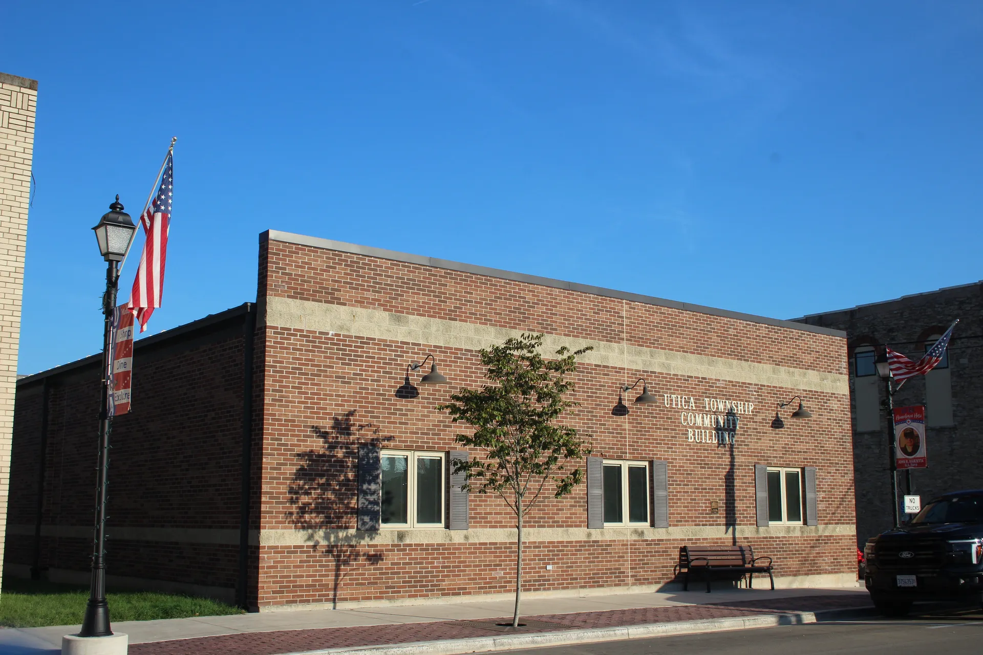Historic Utica Township Community Building in North Utica, Illinois.