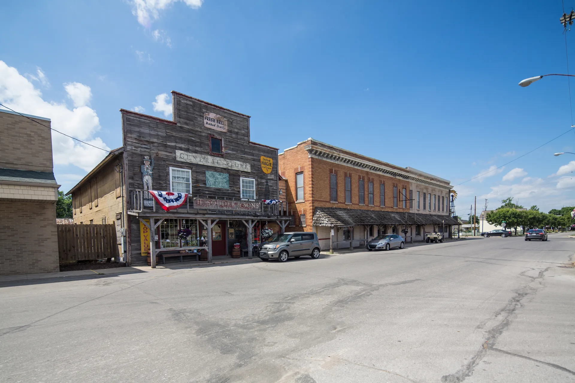 Main street storefronts in Grabill, Indiana.