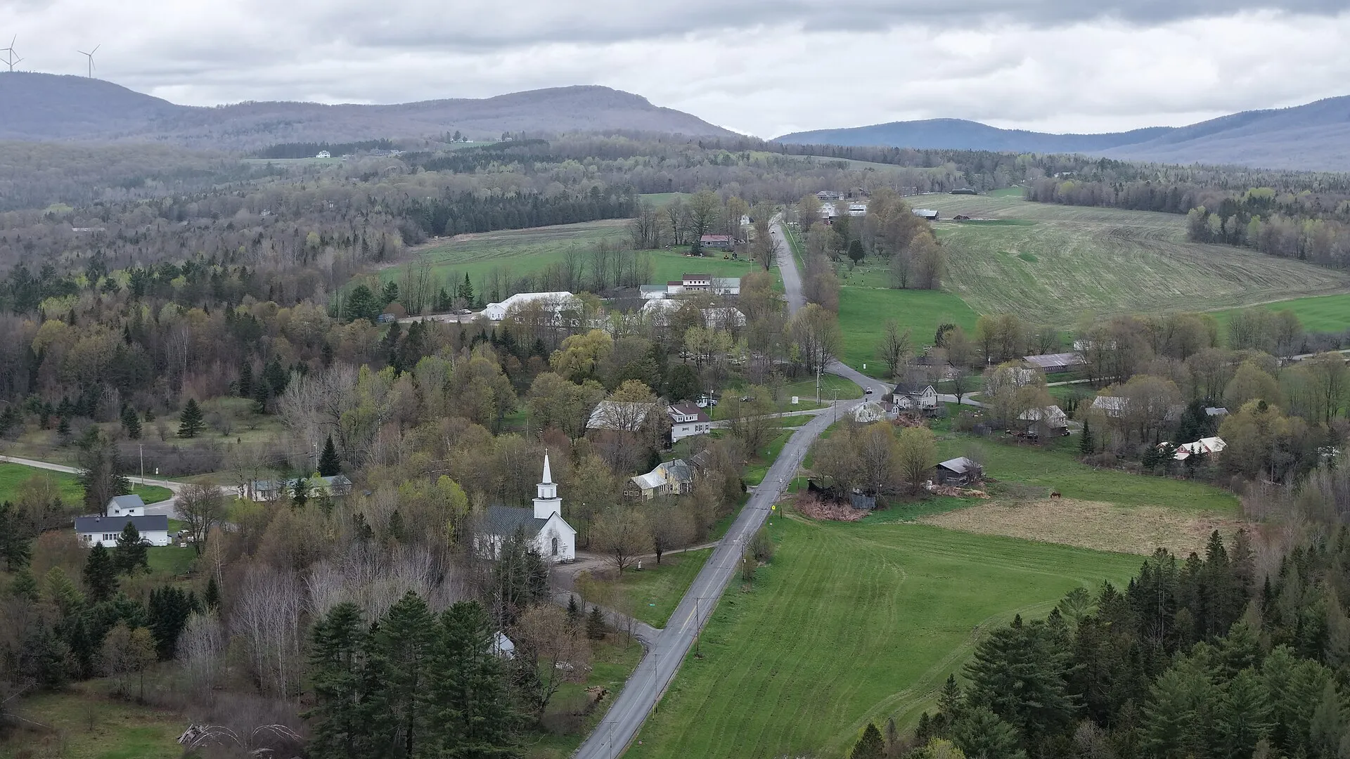 Aerial view of Sutton village, Vermont.