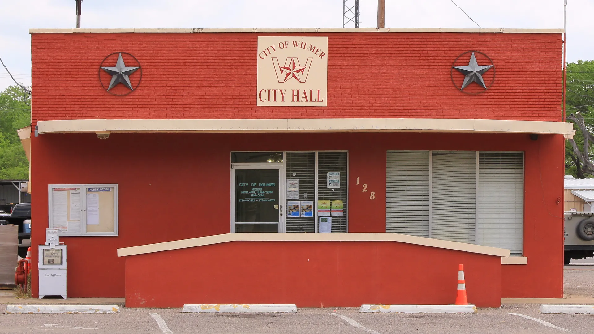 Red Wilmer City Hall building in Wilmer, Texas.