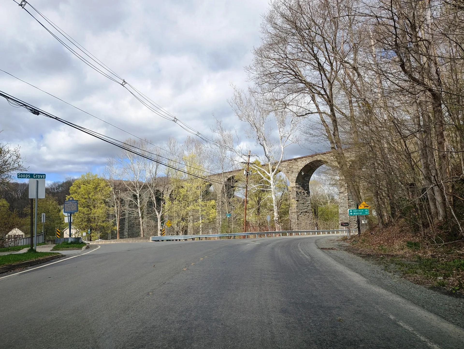 Main Street in Lanesboro looks north toward the stone arches of the Starrucca Viaduct at Viaduct Street.