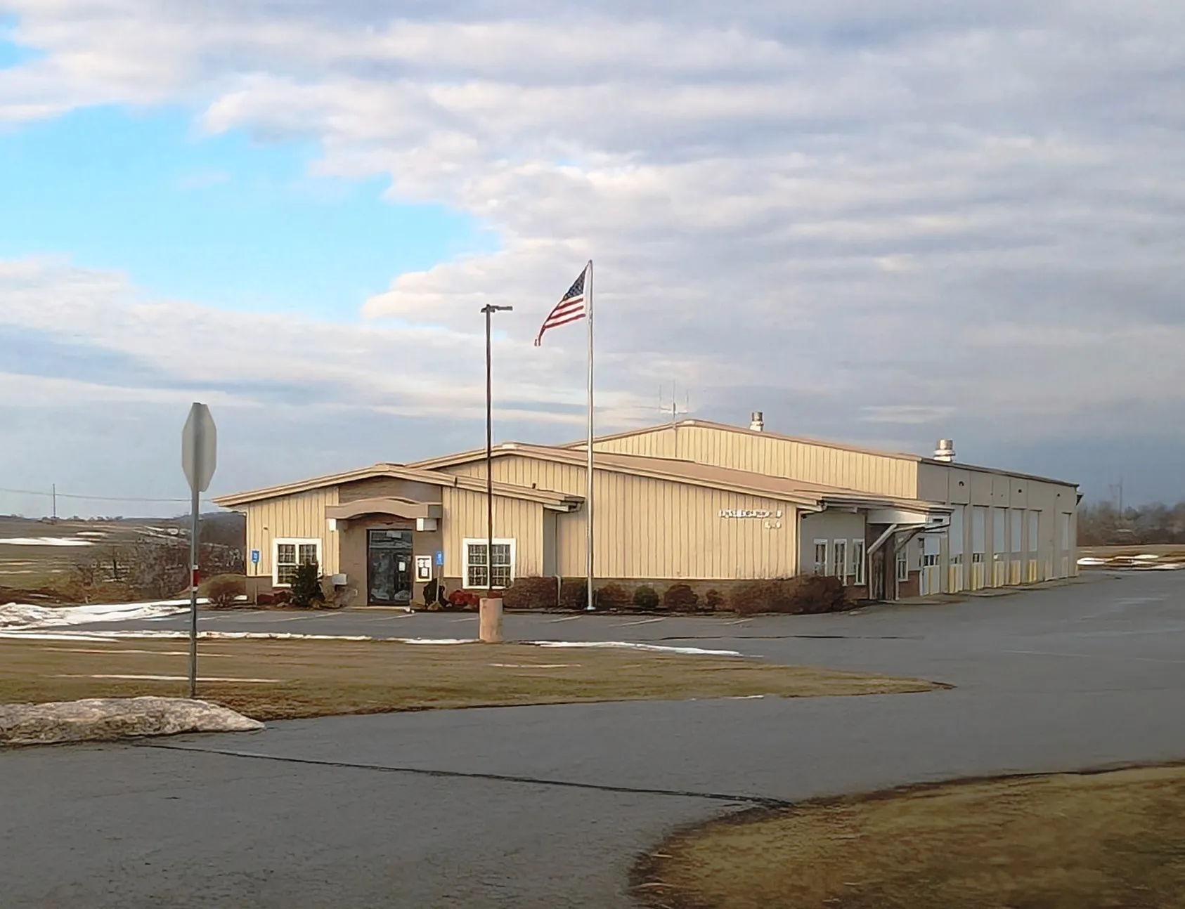 East Drumore Township's municipal building is a tan single-story building with a flagpole along Robert Fulton Highway.