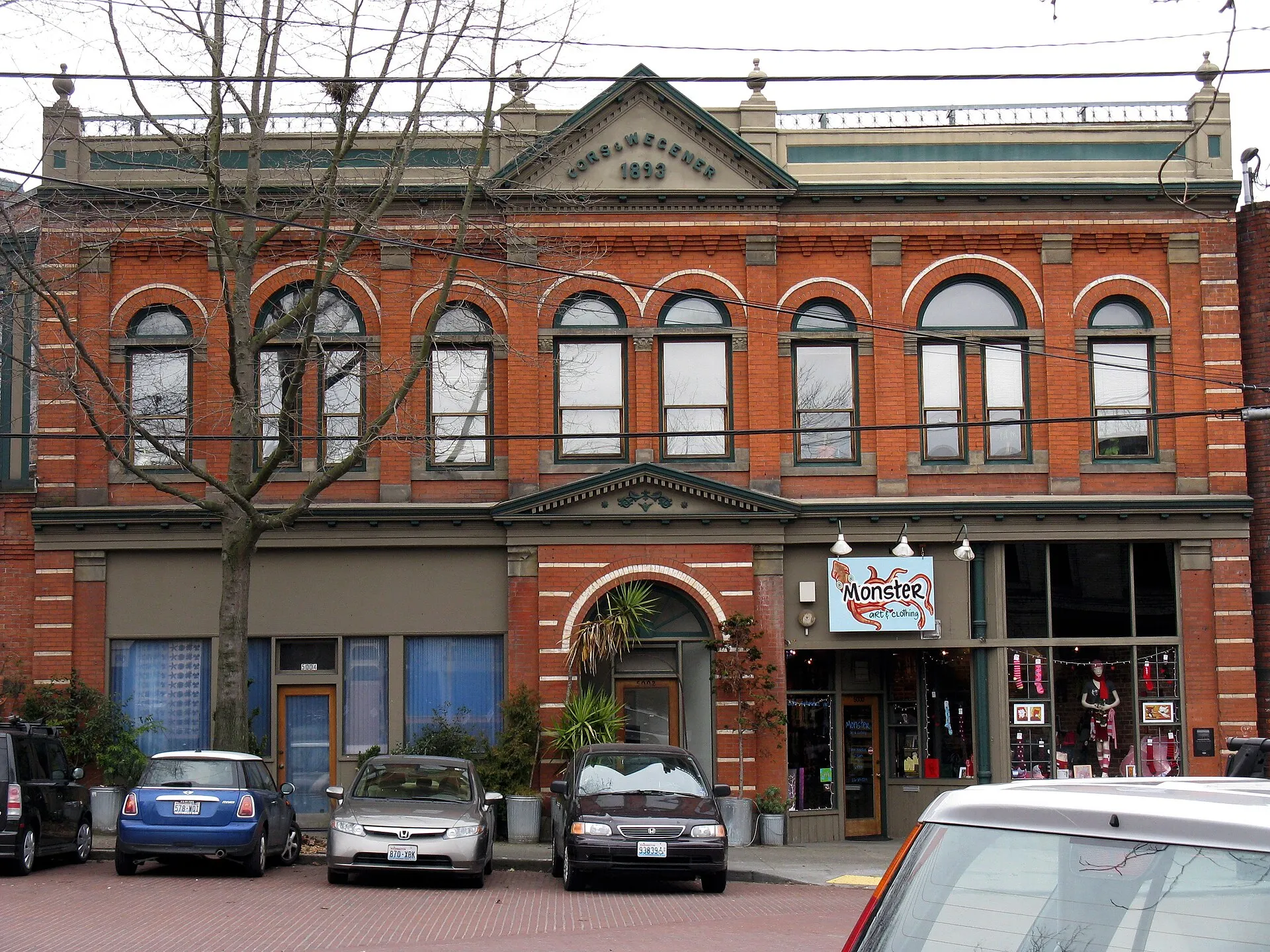 The brick Cors & Wegener Block on Ballard Avenue NW in Seattle, photographed in 2009.