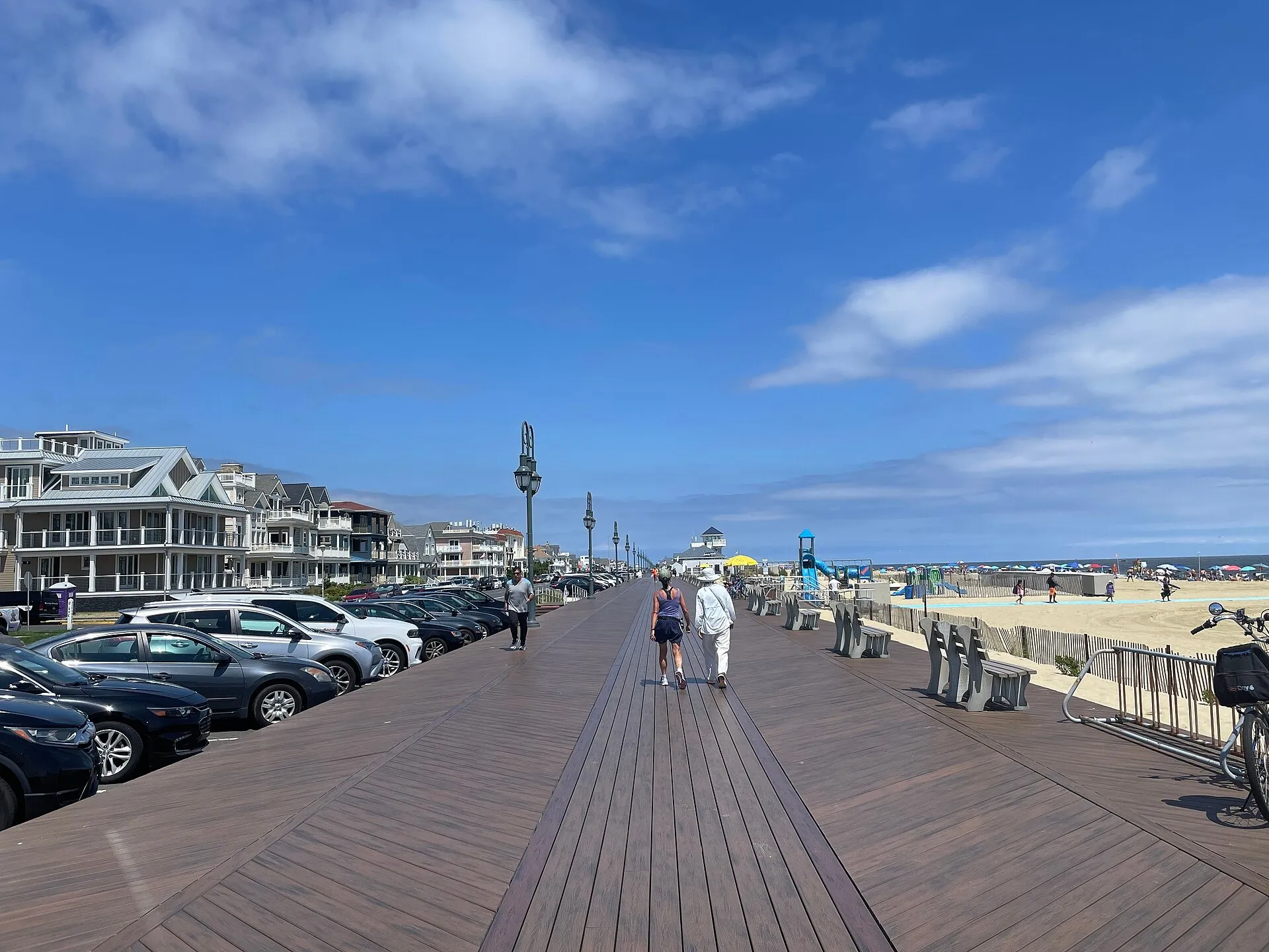 Belmar boardwalk looking north at 13th Avenue. Belmar, NJ.
