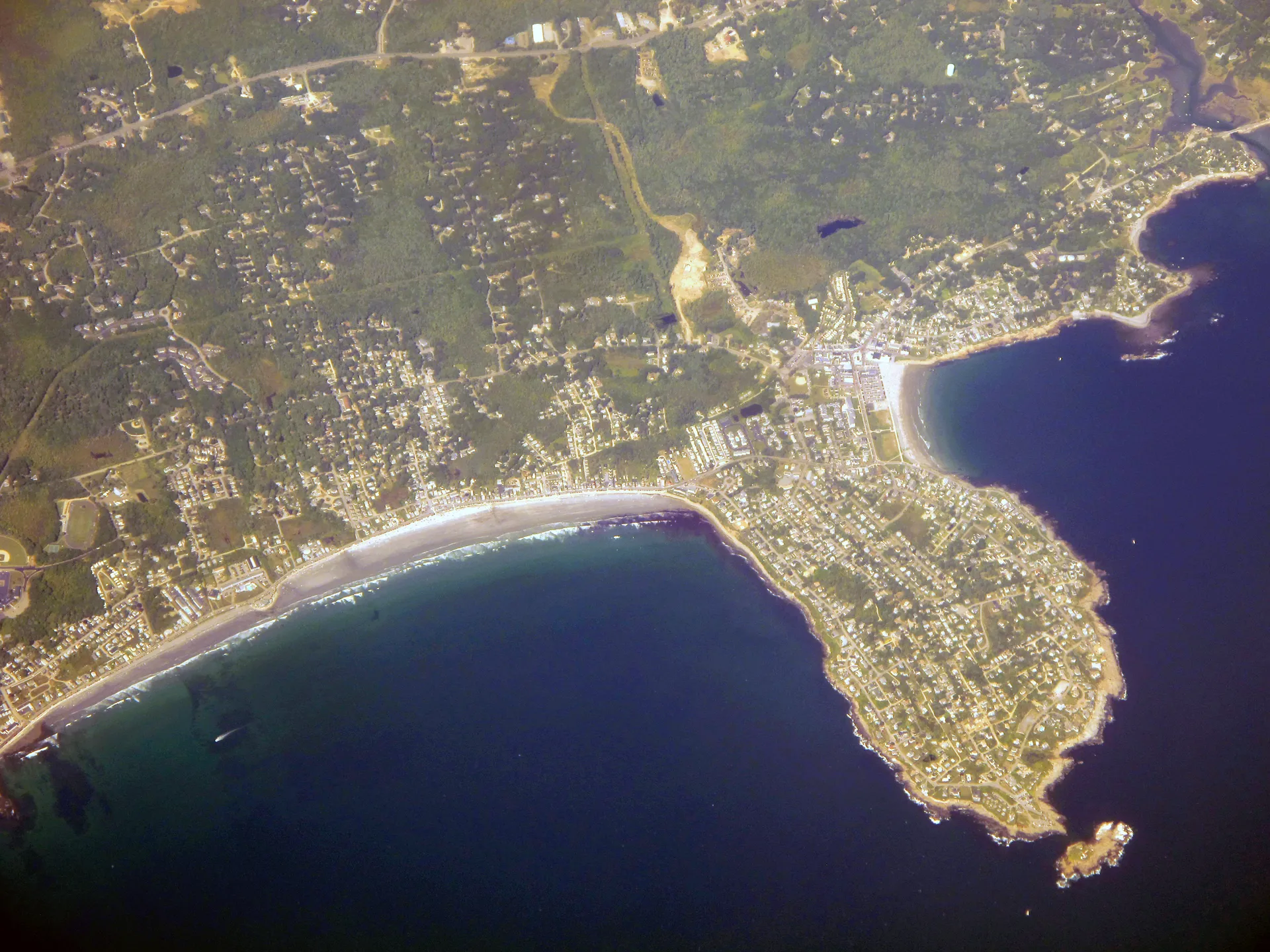 Aerial view of the coastline at Cape Neddick, Maine.