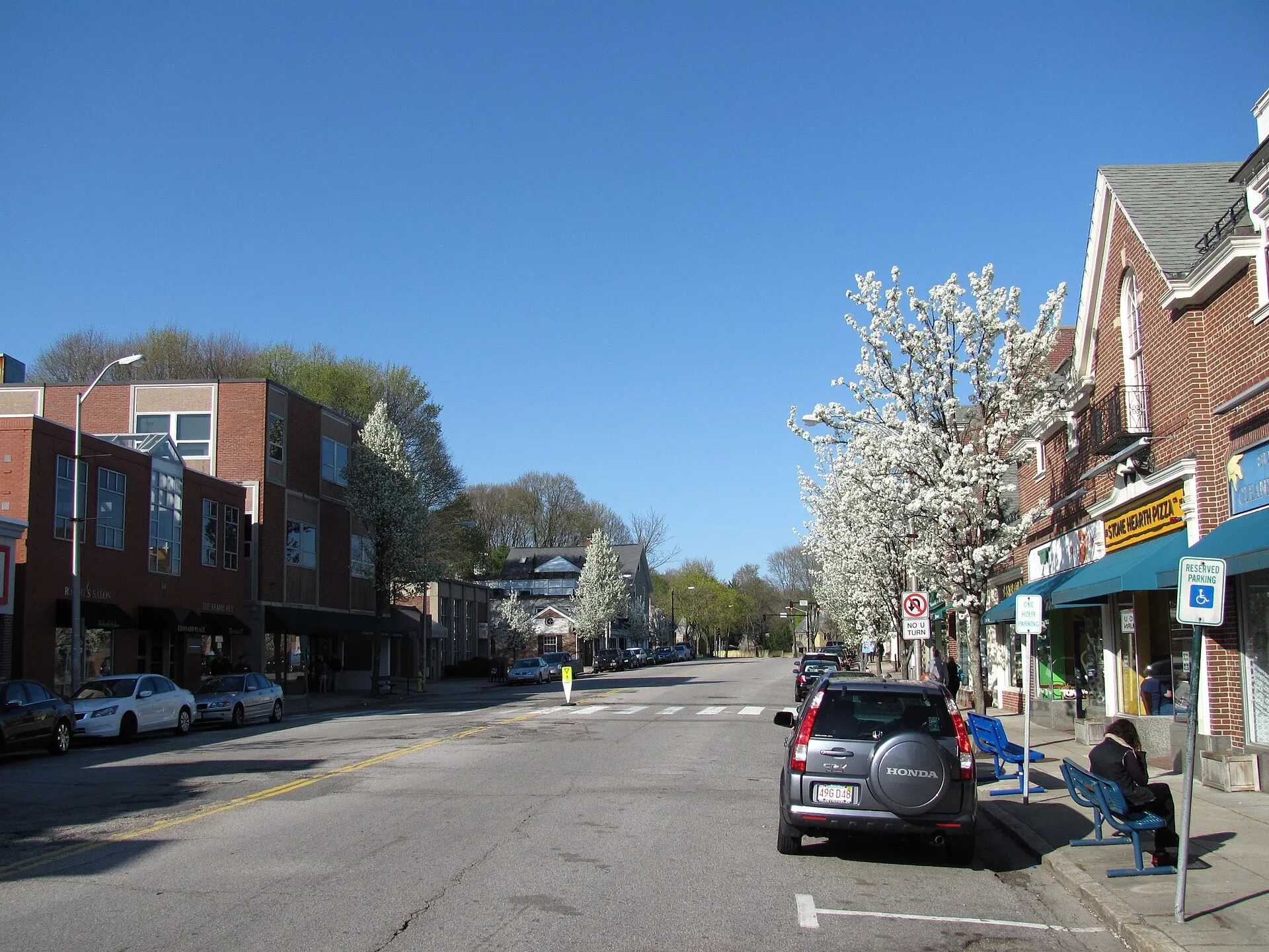 Looking north on Leonard Street, Belmont Center MA. Belmont Town, MA.