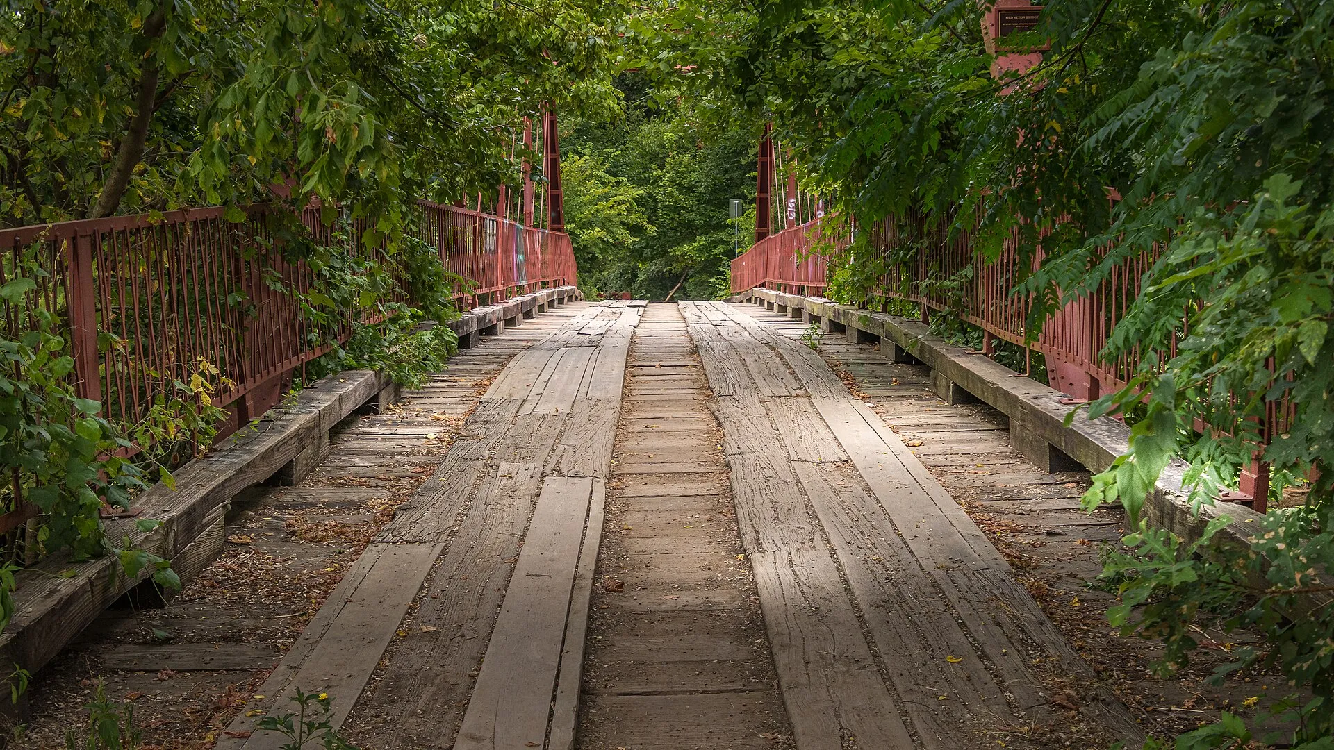 Historic Alton Bridge through the woods in Copper Canyon, Texas.