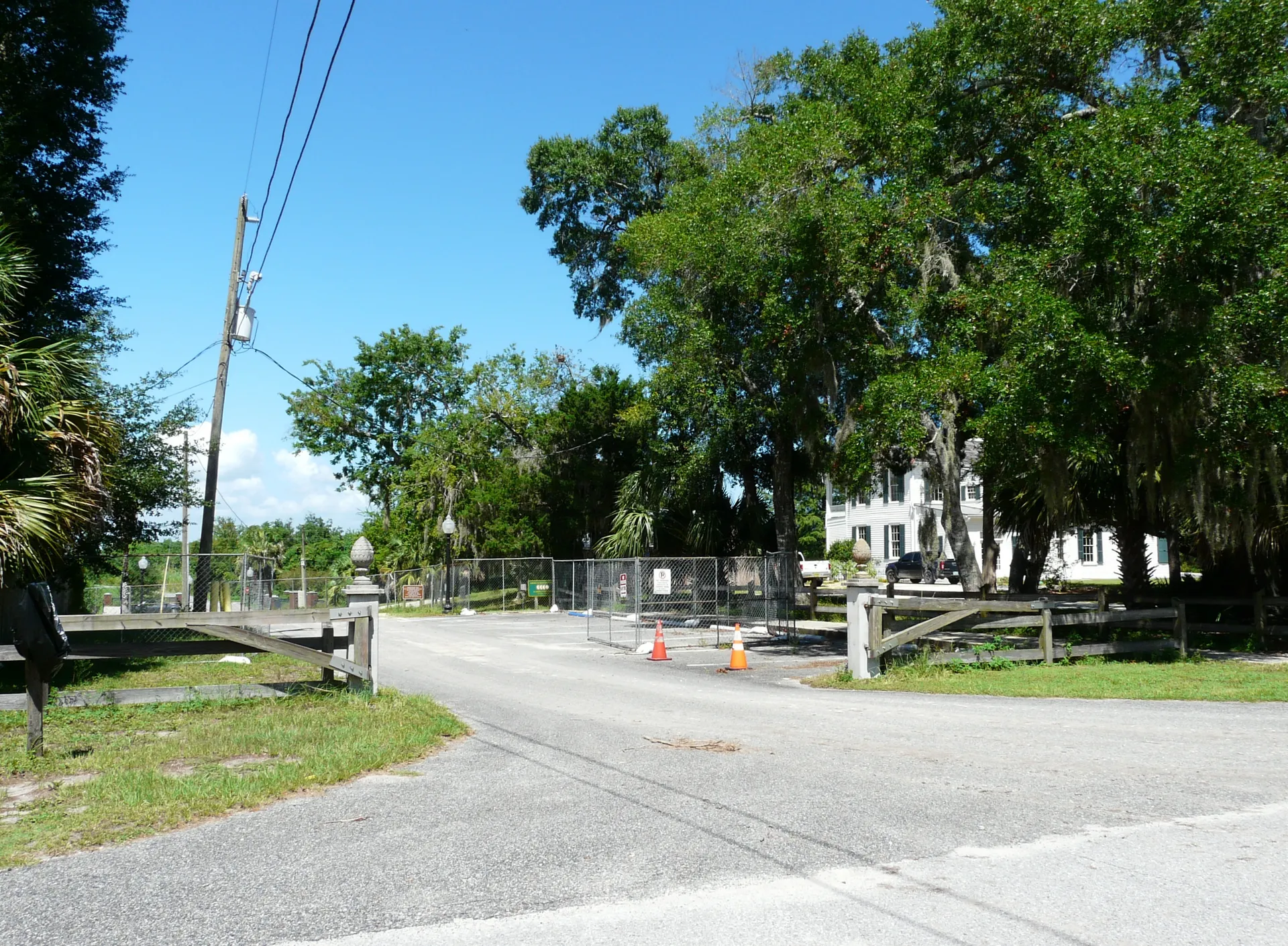 Entrance to the parking area off of 5th Street for Orman House Historic State Park in Apalachicola, Florida .