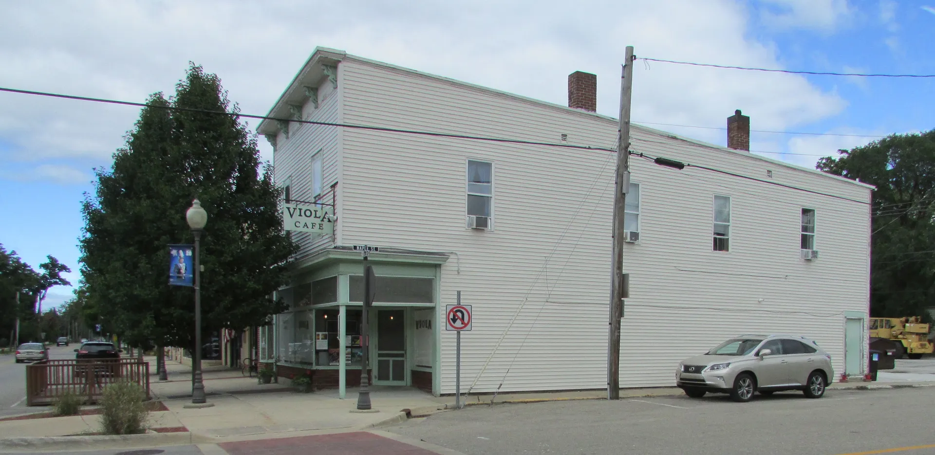 Historic storefront building in Three Oaks, Michigan.