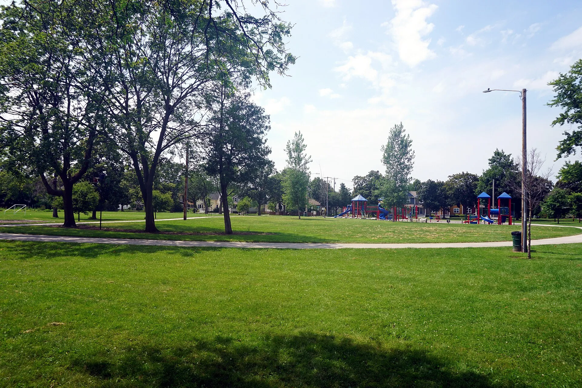 Green lawns and trees in Navarino Park, Wisconsin.