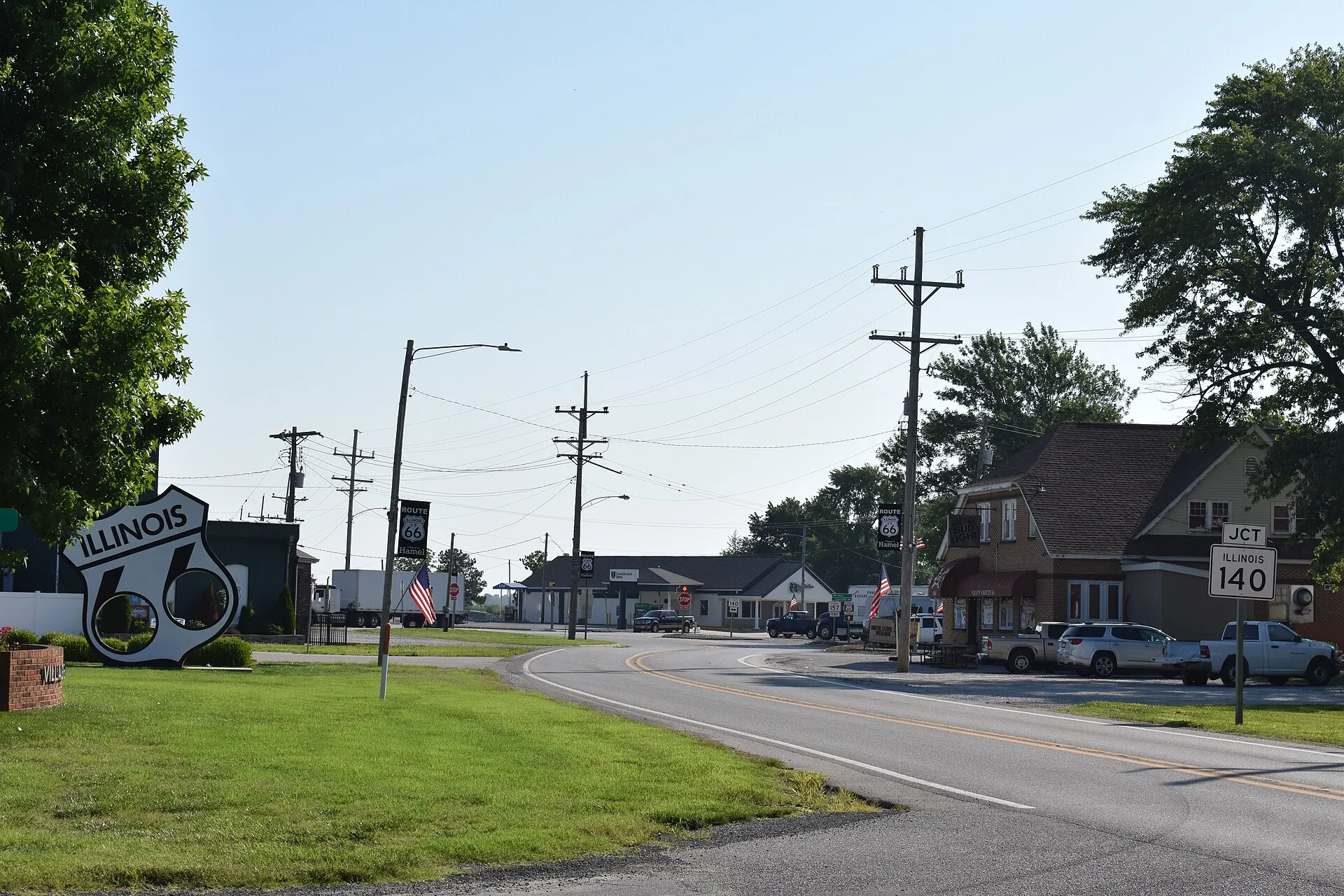 Small-town street in Hamel, Illinois.
