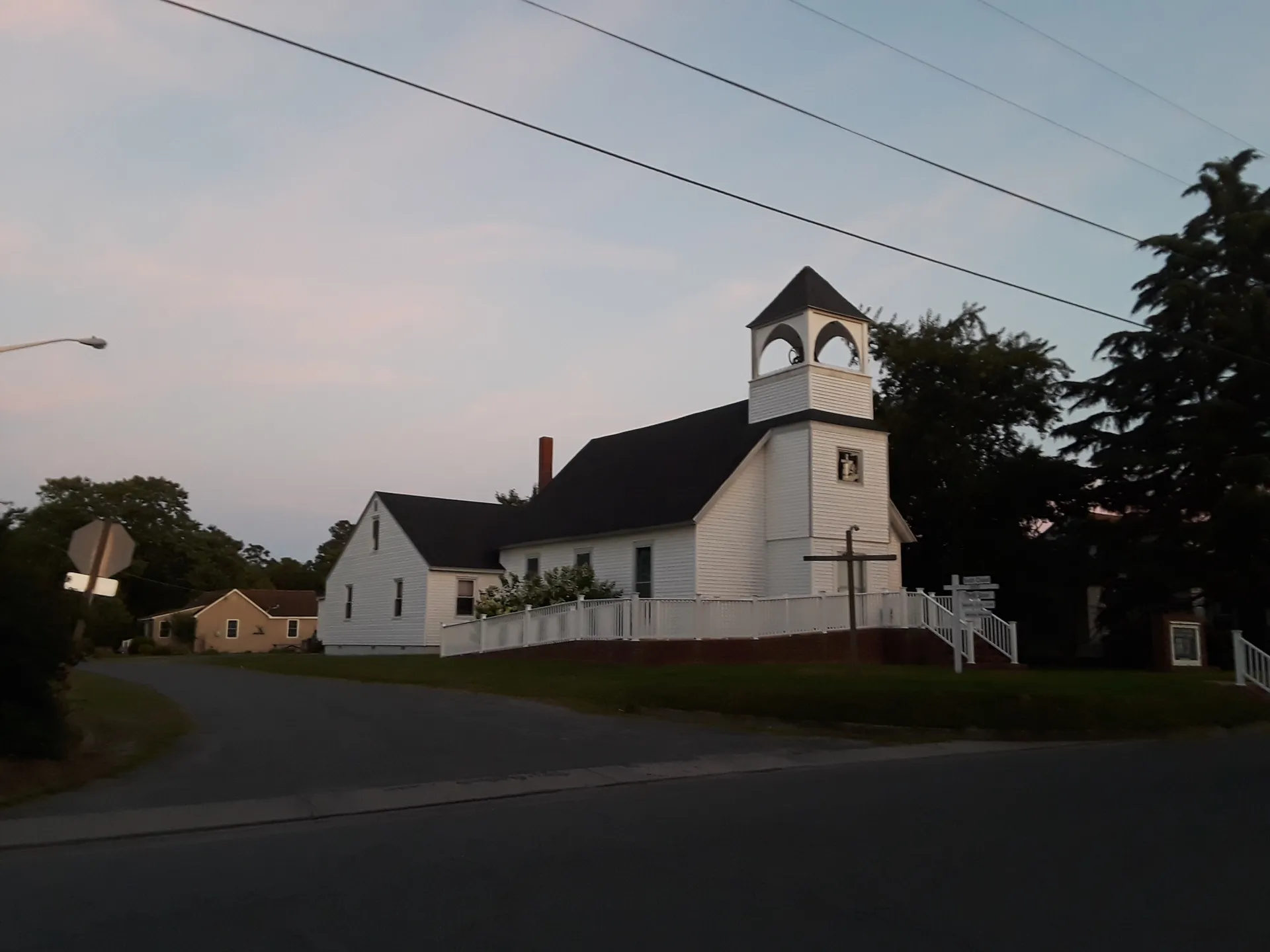 Smith's Chapel United Methodist Church at dusk in Quinby, Virginia.
