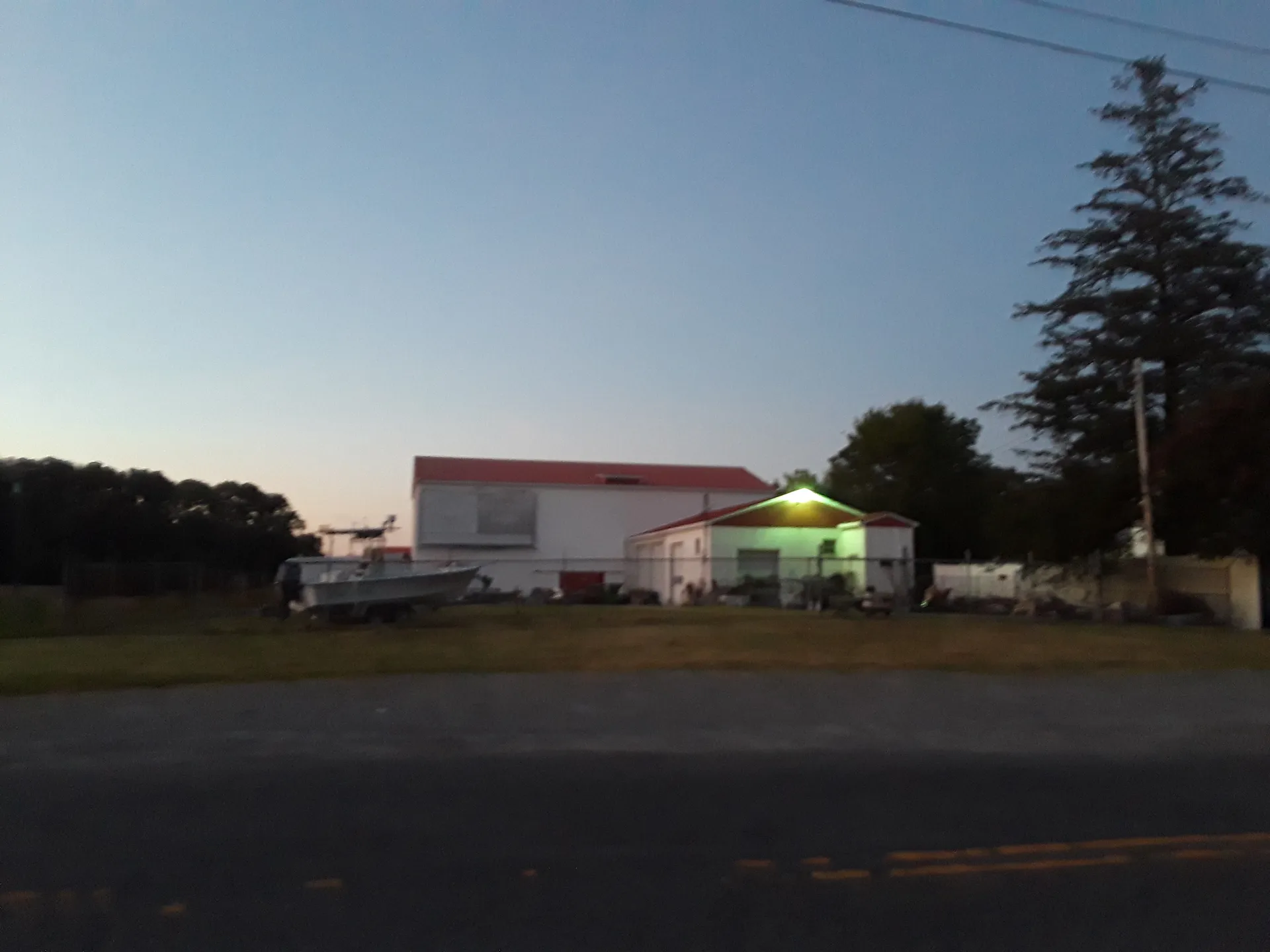 Small-town buildings at sunset in Keller, Virginia.